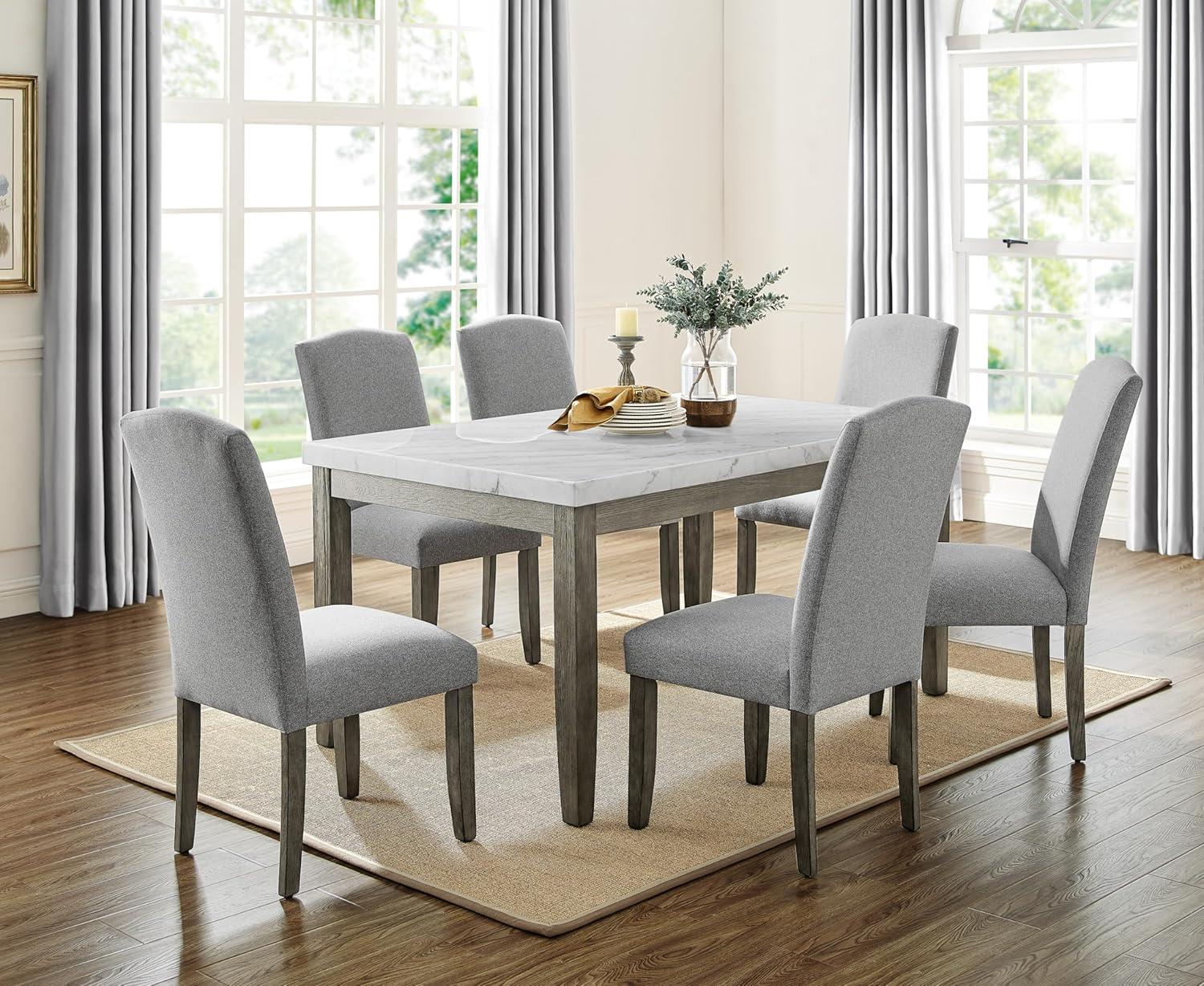 Emily White Marble Top Rectangular Dining Table with Gray Wood Legs