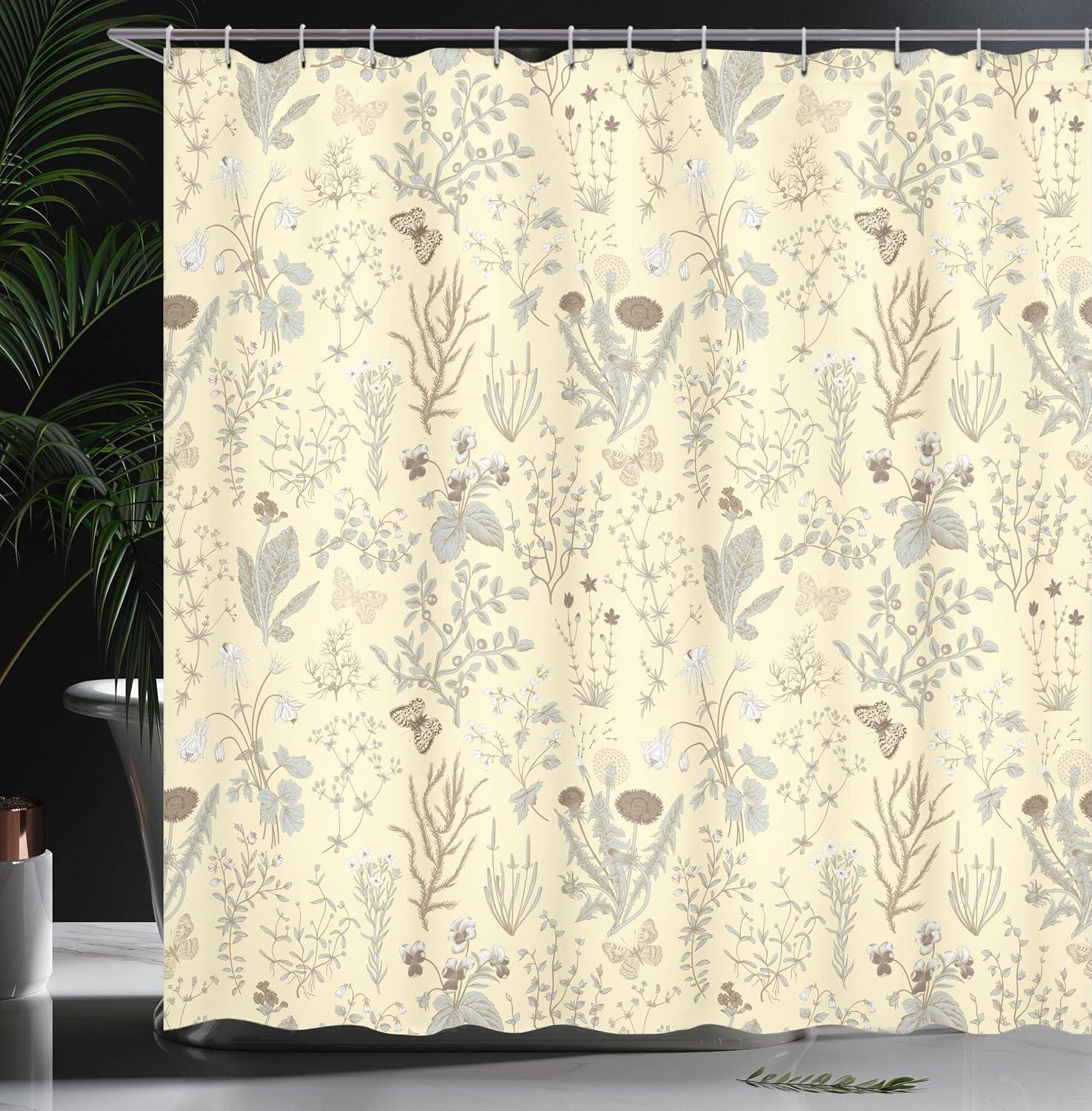 Floral Shower Curtain with Hooks Included