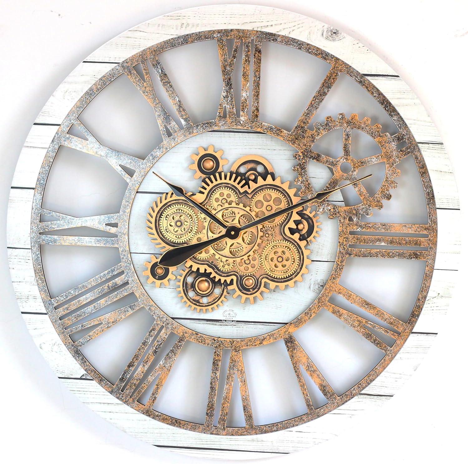 The Gears Clock Wall Clock 36" Round Oversized for Living Room decor with Real Moving Gears America Collection
