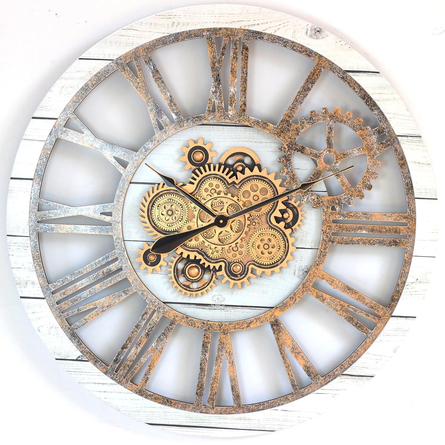 The Gears Clock Wall Clock 36" Round Oversized for Living Room decor with Real Moving Gears America Collection