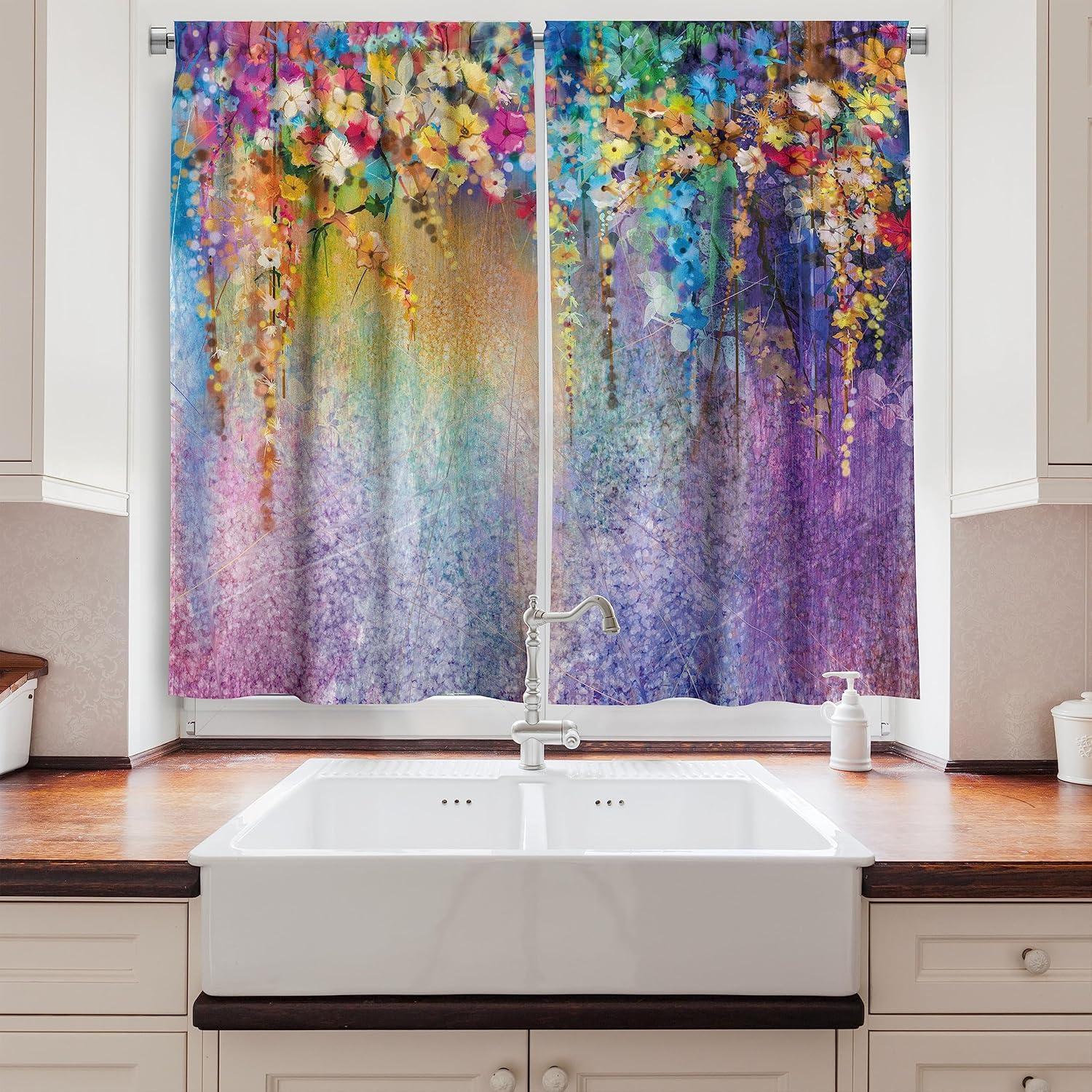 Nature Pointed 55'' W Kitchen Curtain in (Set of 2)