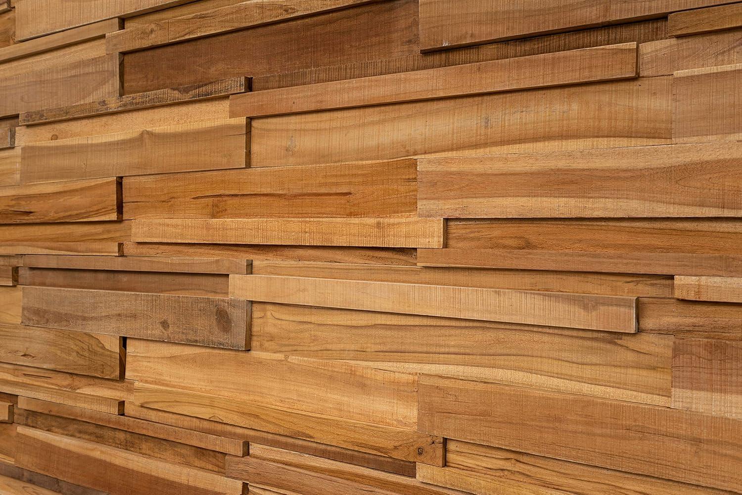 Handmade Teak 3D Textured Wall Panels Set of 6