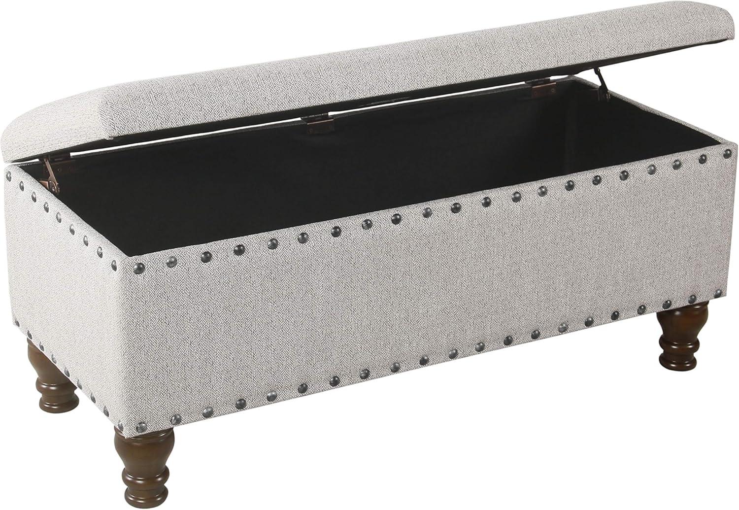 Large Storage Bench with Nailhead Trim Light Gray - HomePop: Multifunctional, Upholstered, Bedroom Entryway Seating