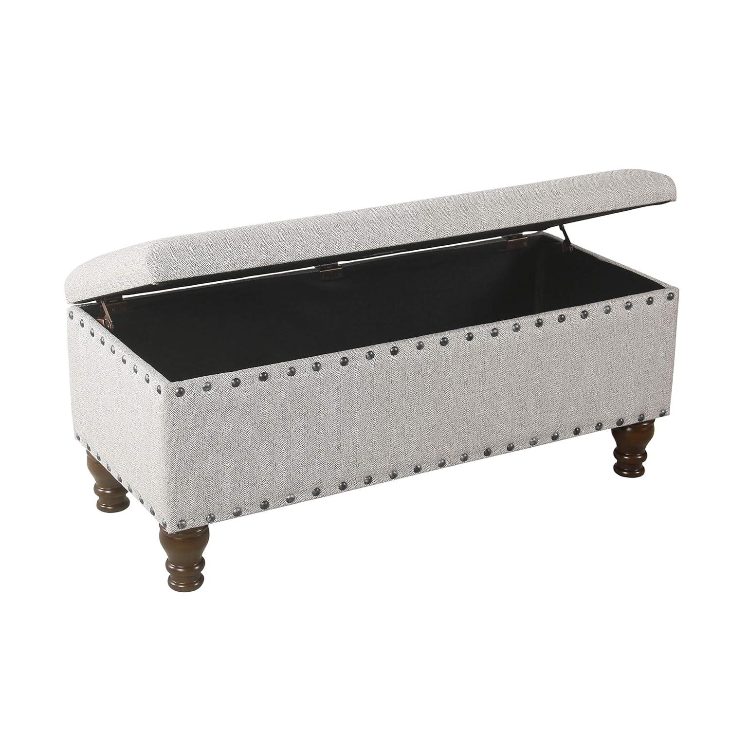 Large Storage Bench with Nailhead Trim Light Gray - HomePop: Multifunctional, Upholstered, Bedroom Entryway Seating