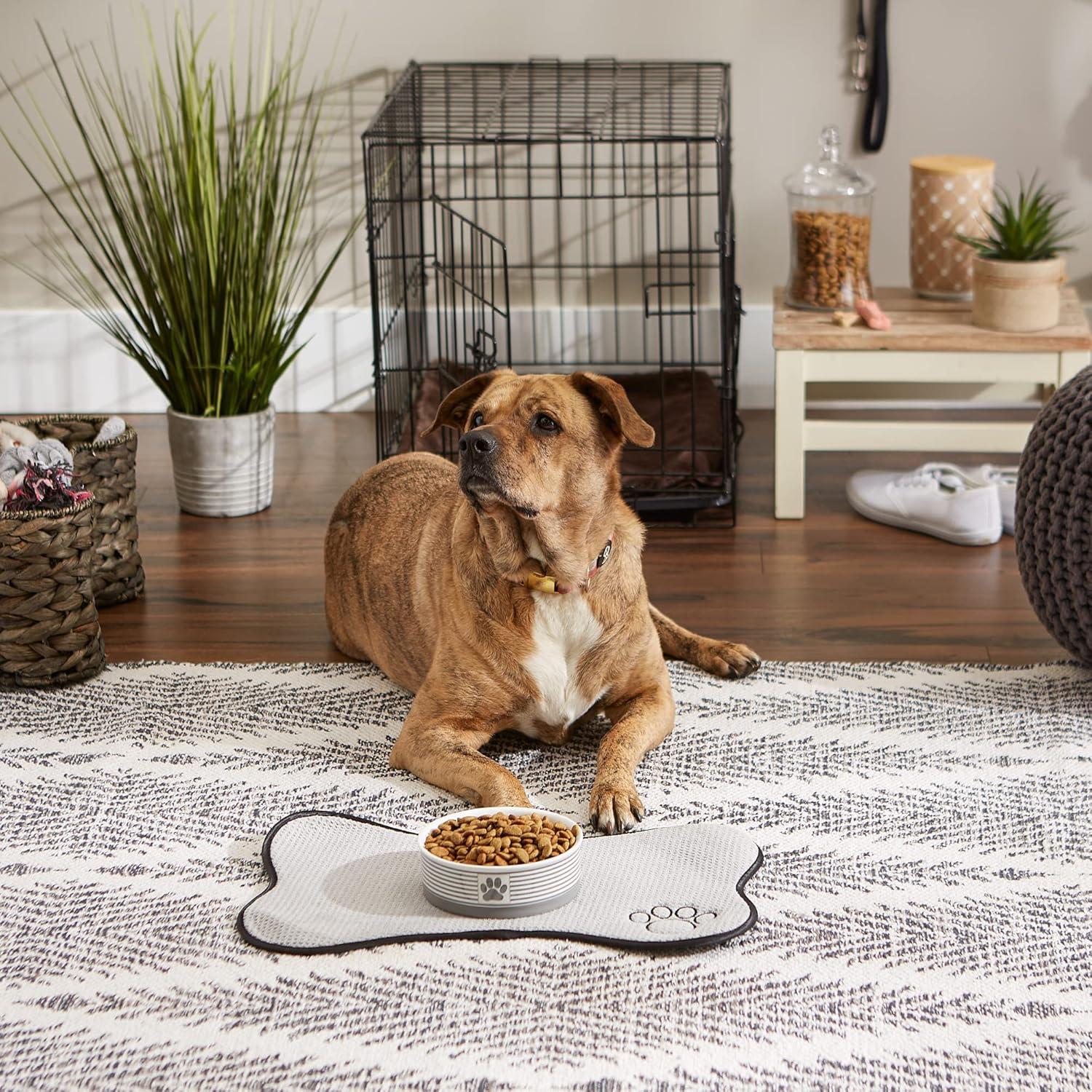 Bone Dry Chevron Ceramic Pet Bowls, Dishwasher Safe, Gray, Single Bowl, Medium 6x2"