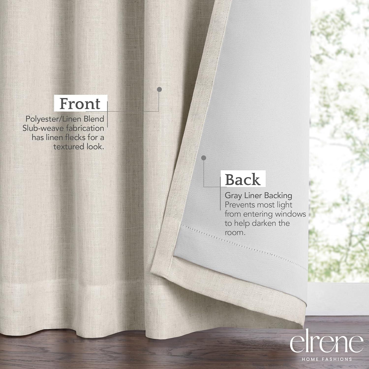Harrow Solid Texture Room Darkening Single Window Curtain Panel - 52" x 84" - Natural - Elrene Home Fashions