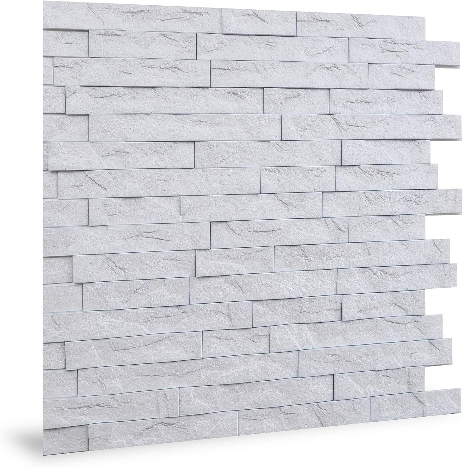 Innovera Décor 3D PVC Interlocking Wall Panels, Faux Ledgestone White, 24" x 24", 1 pc, 4 sq. ft.