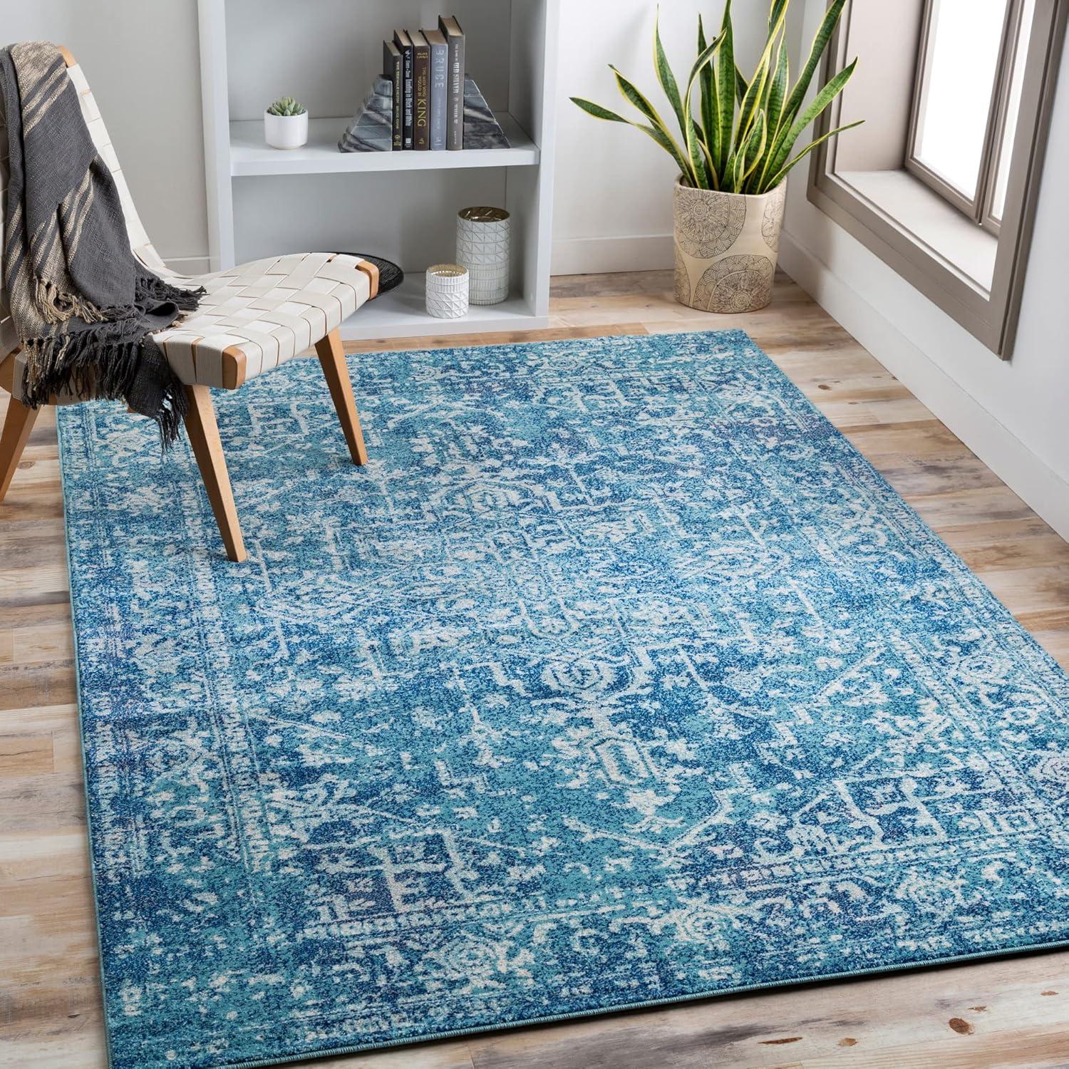 Livabliss 5'3"x7'3" Worsham Traditional Rug Teal: Medium Pile, Fade & Stain-Resistant, Indoor Use