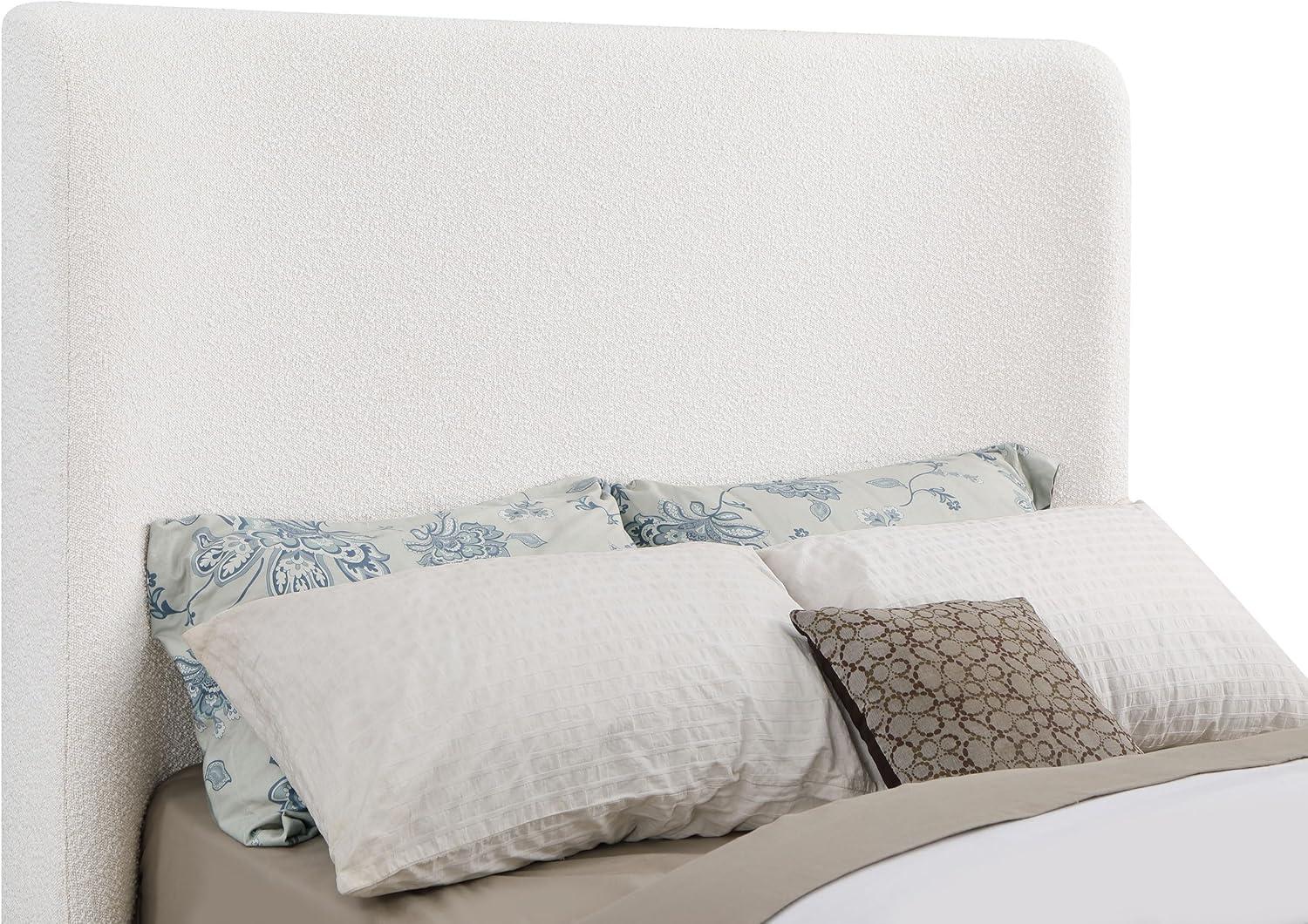 Cream Boucle Upholstered King Platform Bed with Wingback Headboard