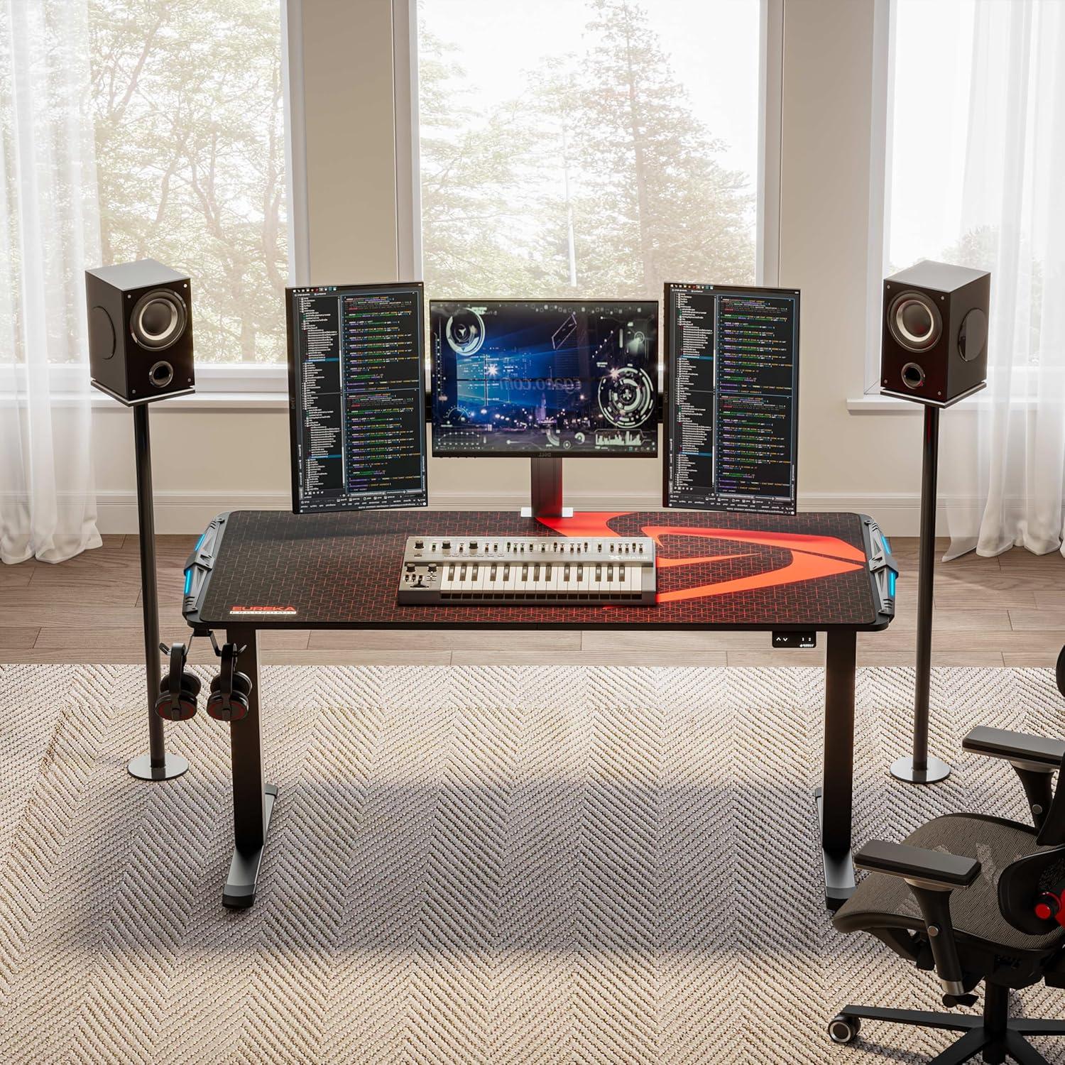 Gaming Standing Desk with RGB Lighting,65" W x 27.5" D x 29'' - 48.5" H