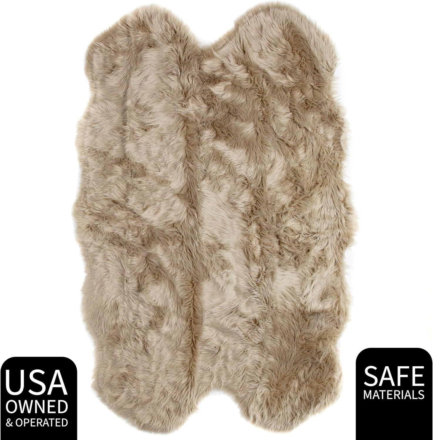 Ultra Soft Faux Sheepskin Fur Shag Rug Light Brown 4' x 6' Sheepskin