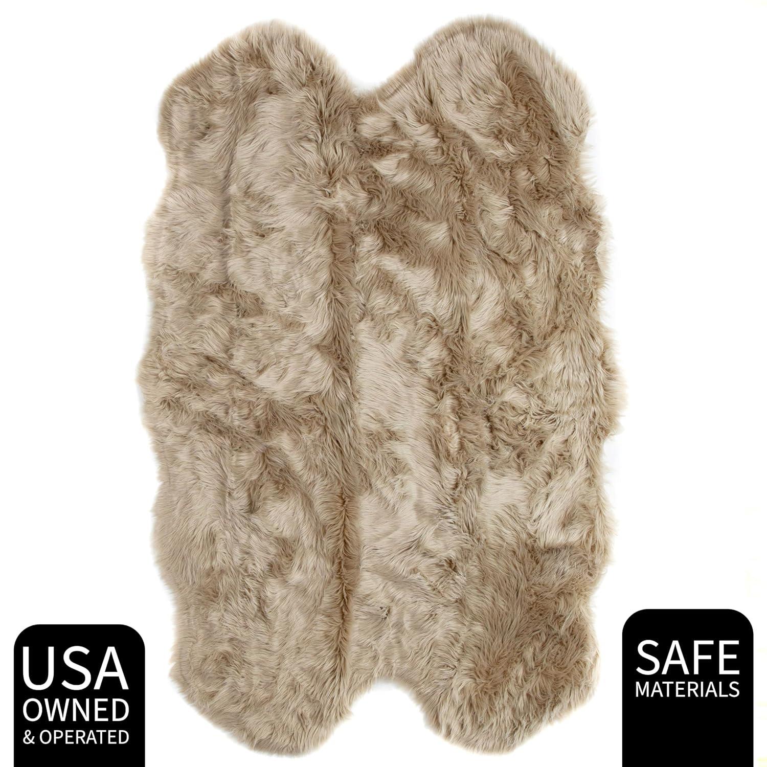 Ultra Soft Faux Sheepskin Fur Shag Rug Light Brown 4' x 6' Sheepskin