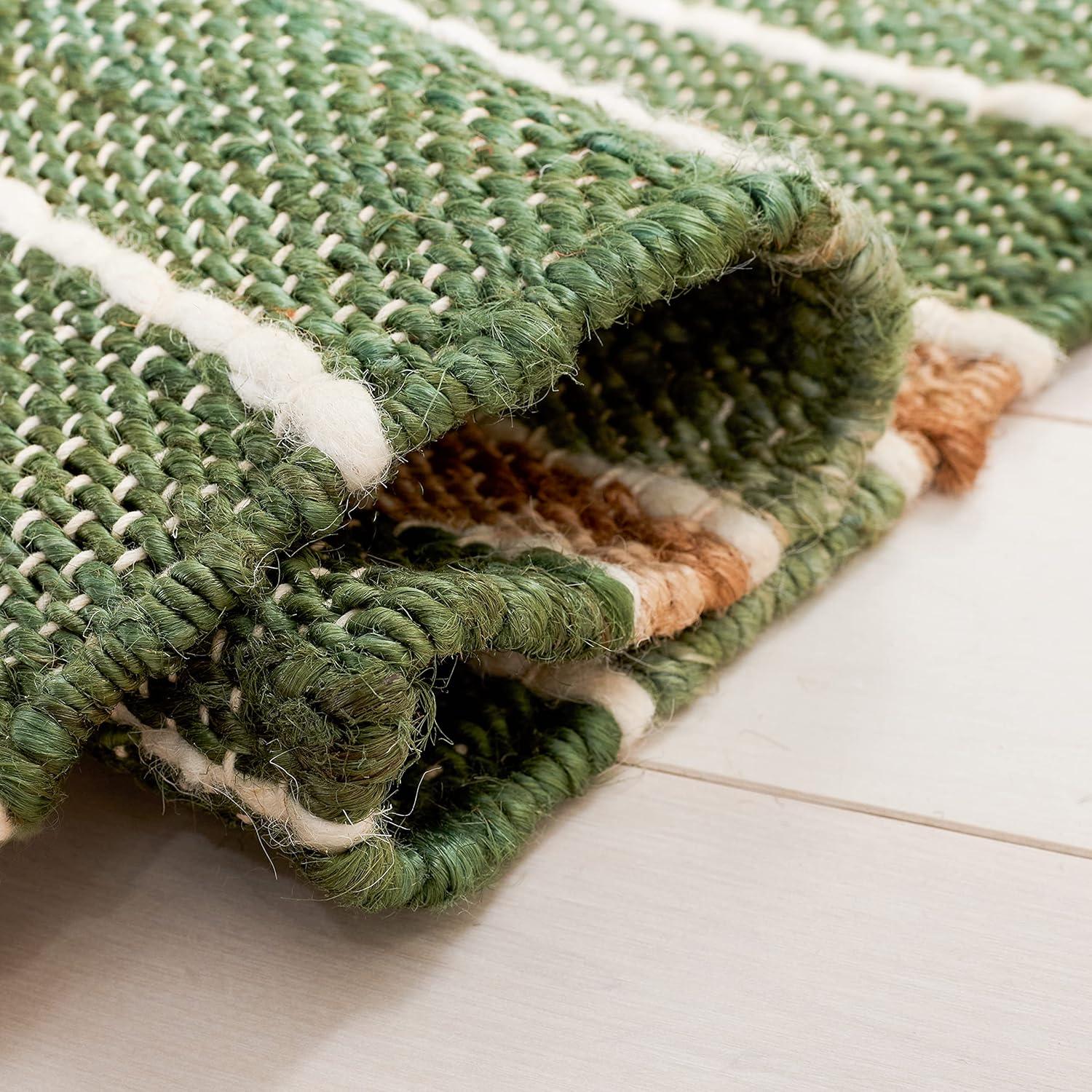 Striped Kilim STK312 Hand Woven Area Rug - Green/Natural - 6'6"x6'6" - Safavieh.