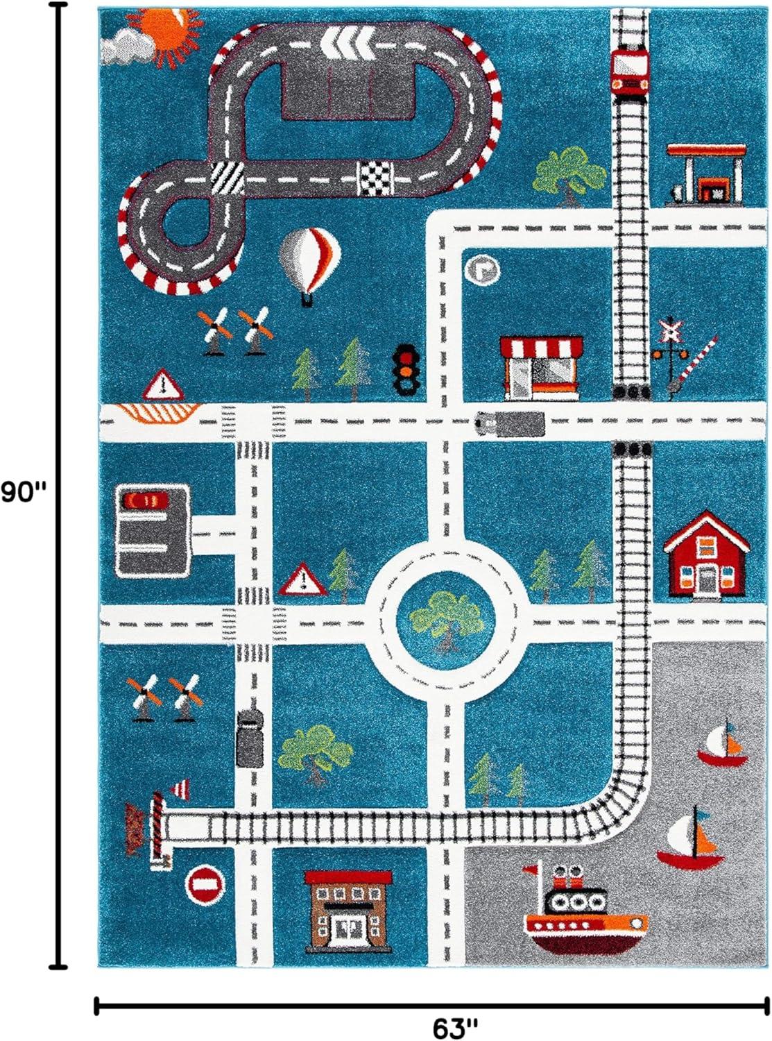 Carousel Kids  CRK192 Loomed Indoor Area Rug - Turquoise/Ivory - 5'3"x7'6" - Safavieh