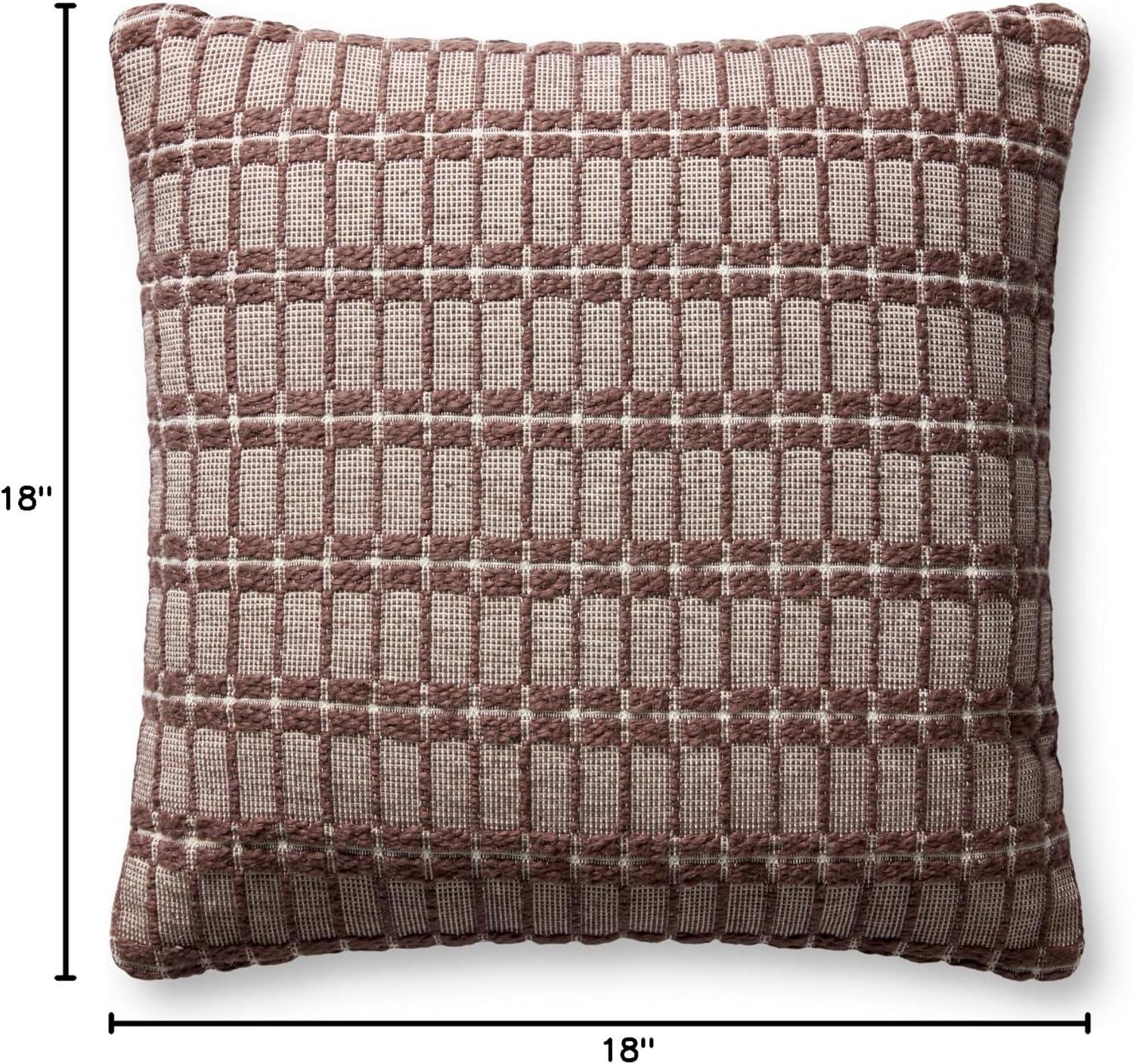 Burgundy Textured Geometric Cotton Square Pillow with Down Insert