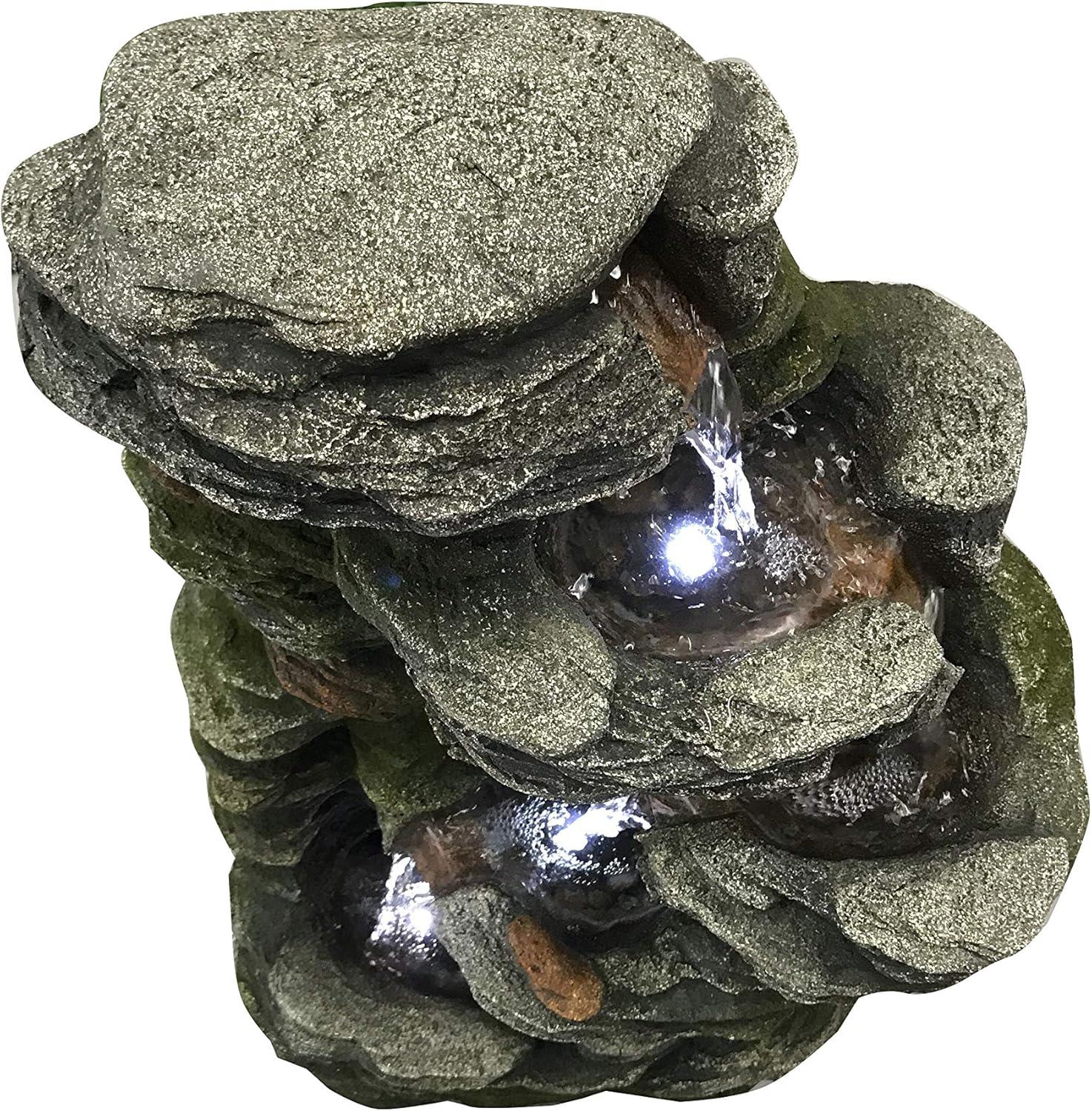 Multilevel Stone Fountain with 3 Cool White LED Lights