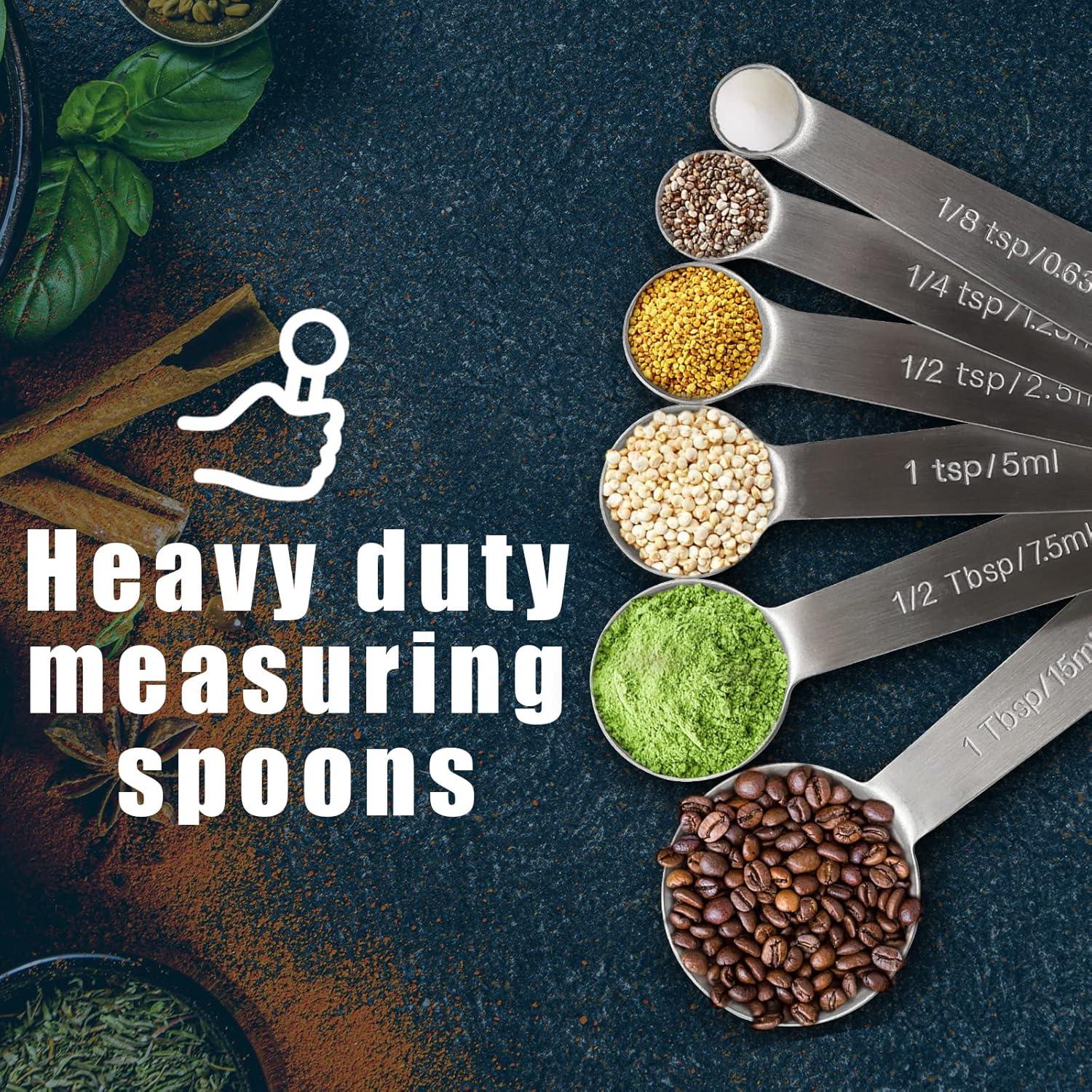 Measuring Spoons, Premium Heavy Duty 18/8 Stainless Steel Measuring Spoons Cups Set, Small Tablespoon with Metric and US Measurements, Set of 6 for Gift Measuring Dry and Liquid Ingredients