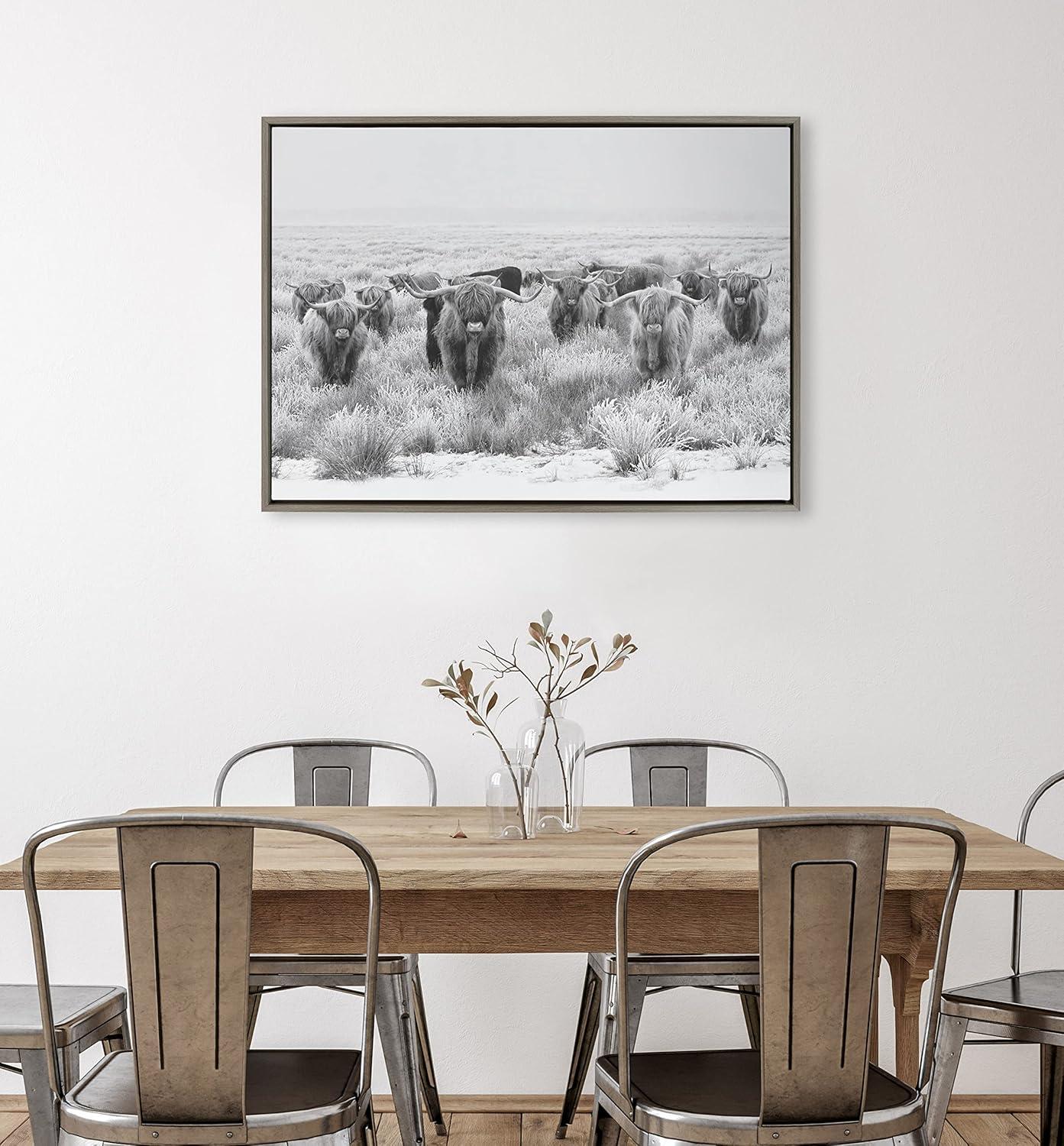 Sylvie Herd of Highland Cows BW Framed Canvas by Creative Bunch - Kate & Laurel All Things Decor