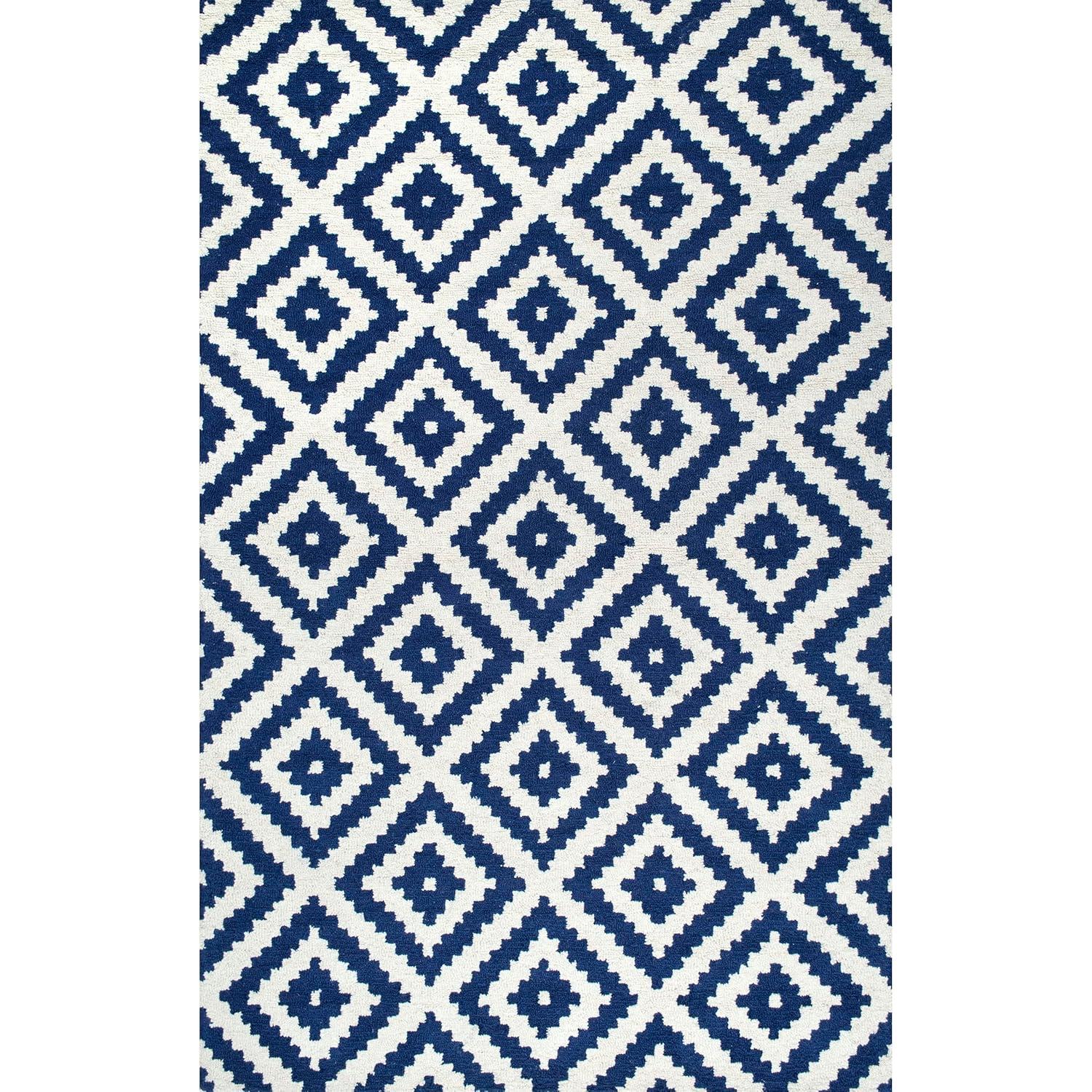 Nuloom Kellee Geometric 3x5 Wool Accent Indoor Area Rug for Living Room Bedroom Dining Room Entryway Kitchen, Navy/White
