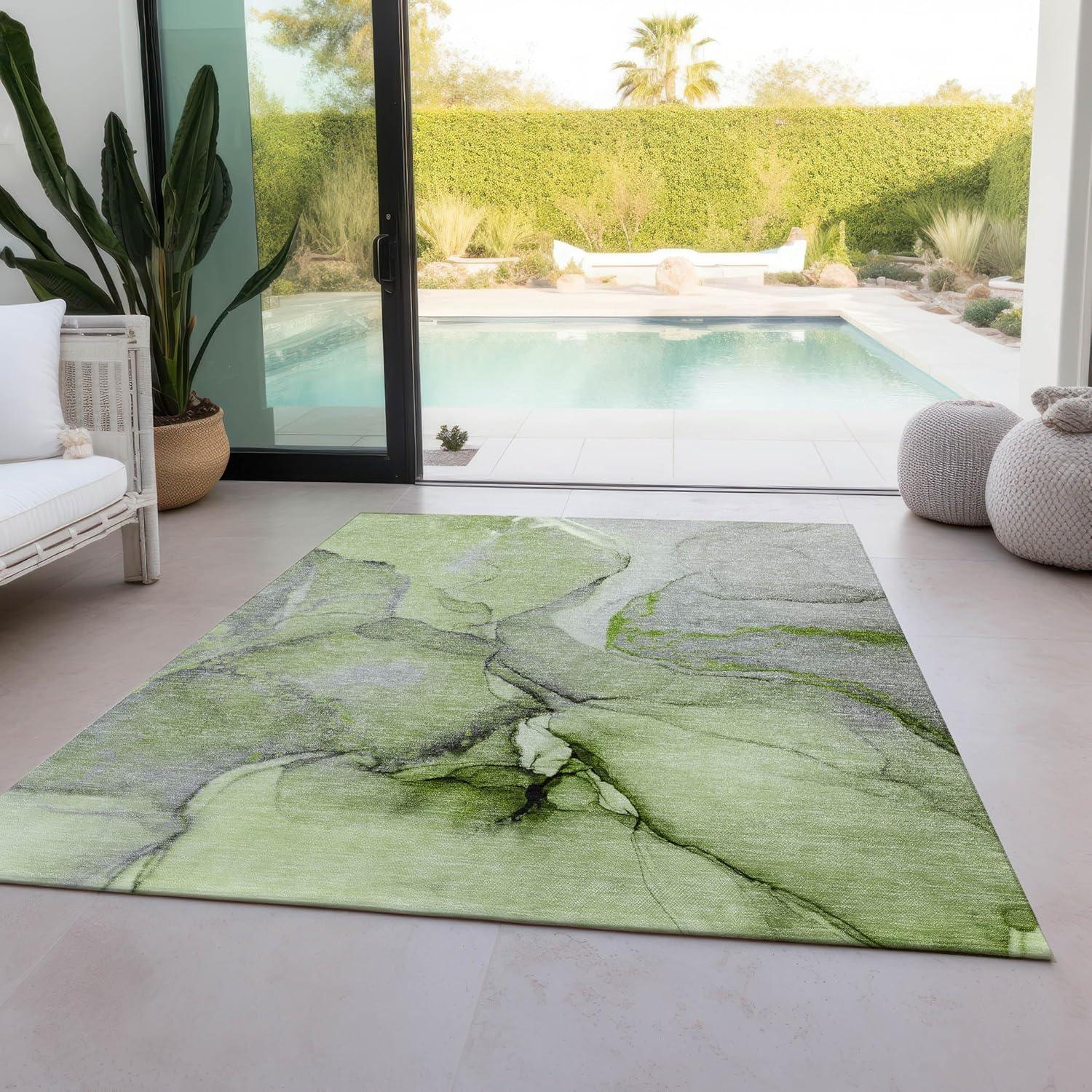 Green and Gray Synthetic Washable Reversible 3' x 5' Area Rug
