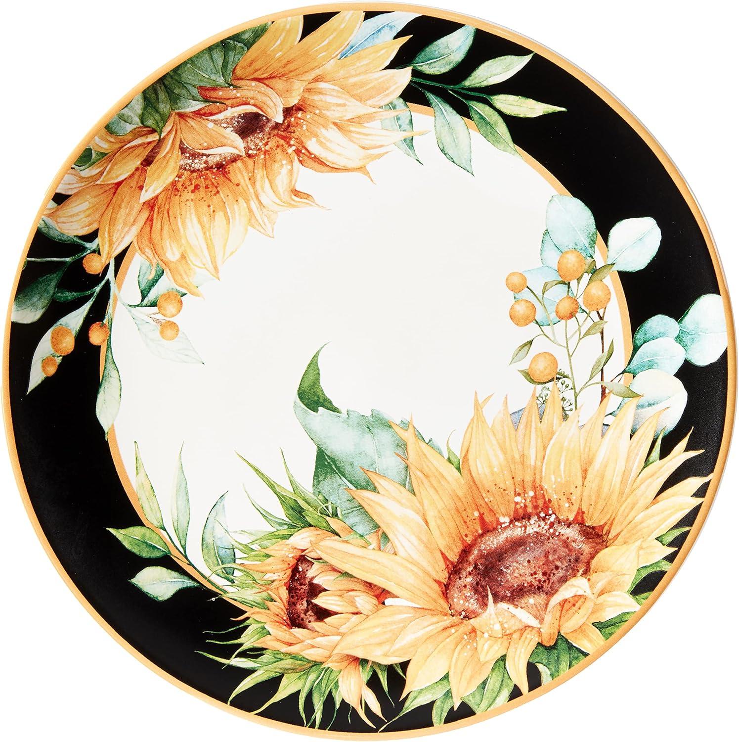 Sunflower Fields 13" Ceramic Dinner Plates, Set of 4