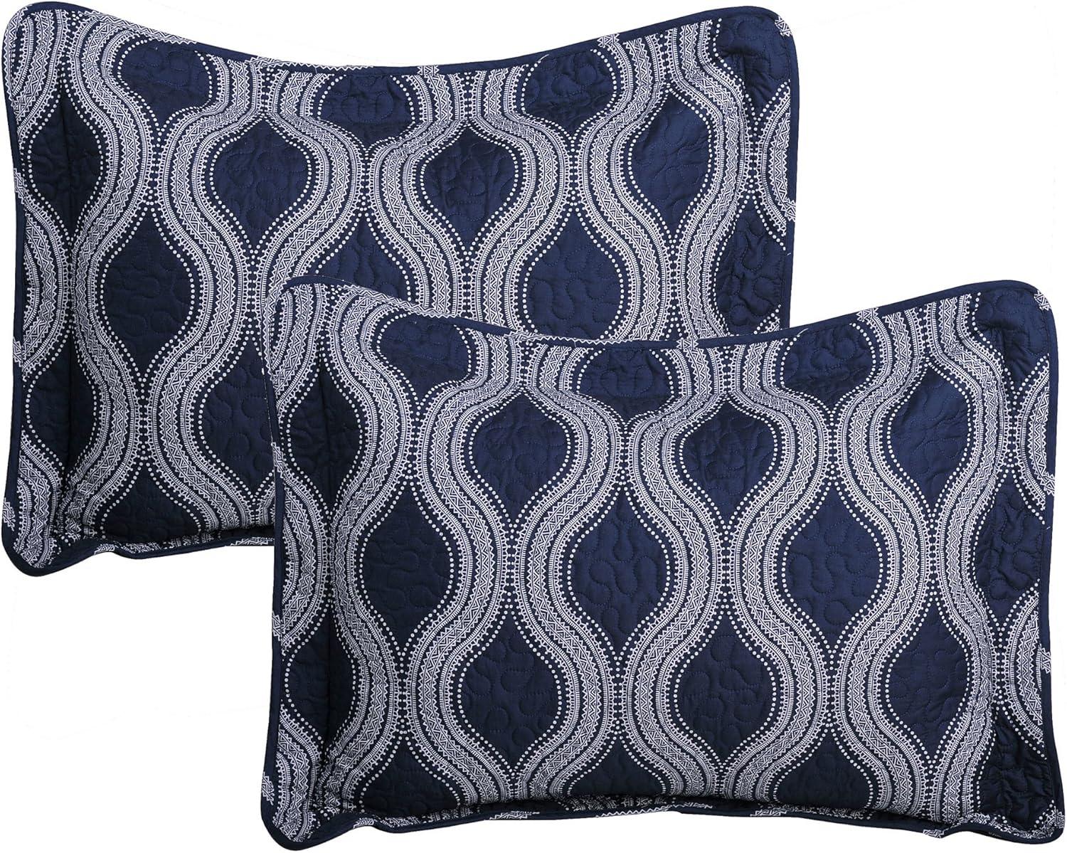 Charleston Blue and White Reversible Microfiber Queen Quilt Set