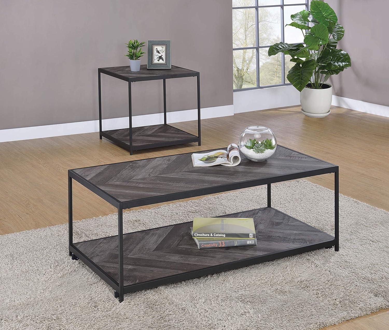 Beckley Wood End Table Gray Herringbone/Black - Coaster
