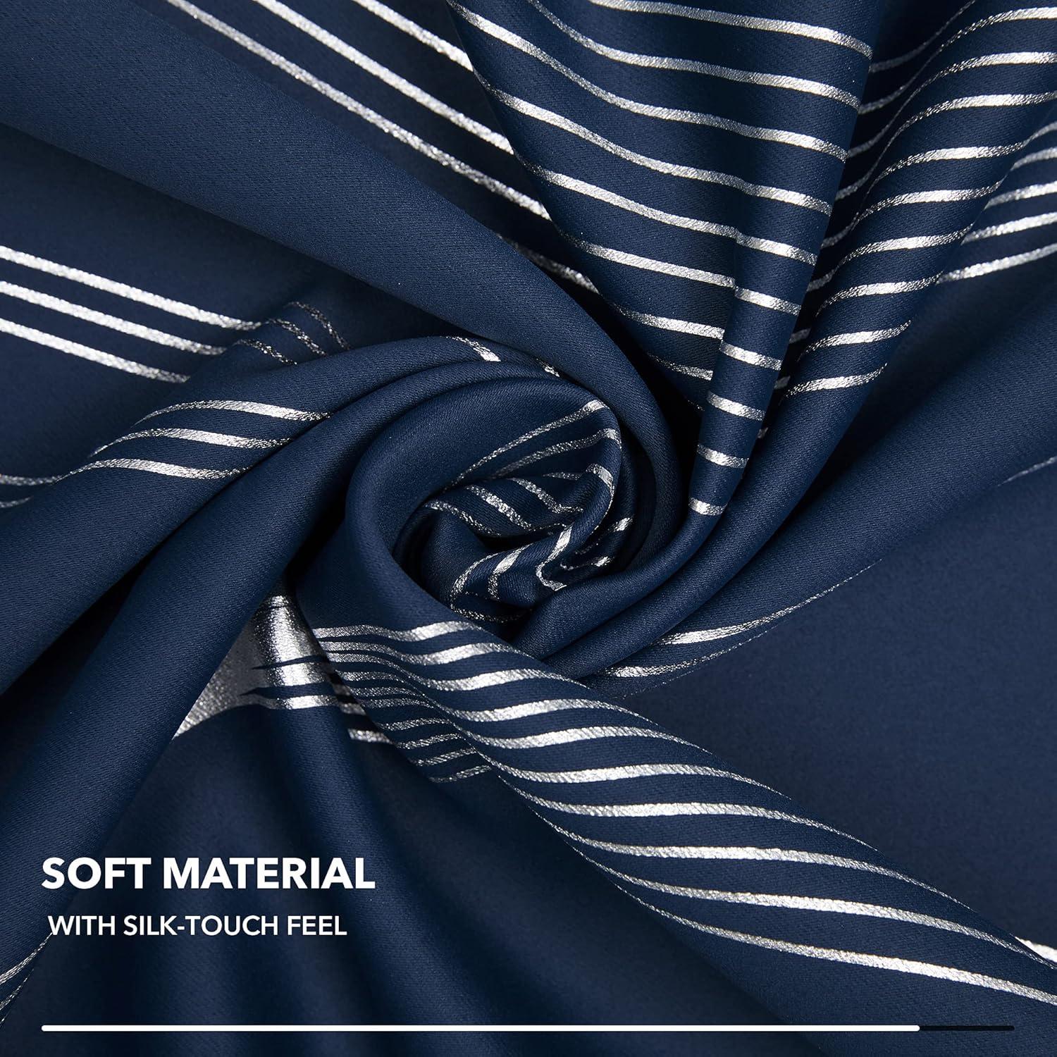 Deconovo Grommet Wave Line Foil Printed Thermal Insulated Blackout Curtains for Children 2 Panels 52x84 inch Navy Blue