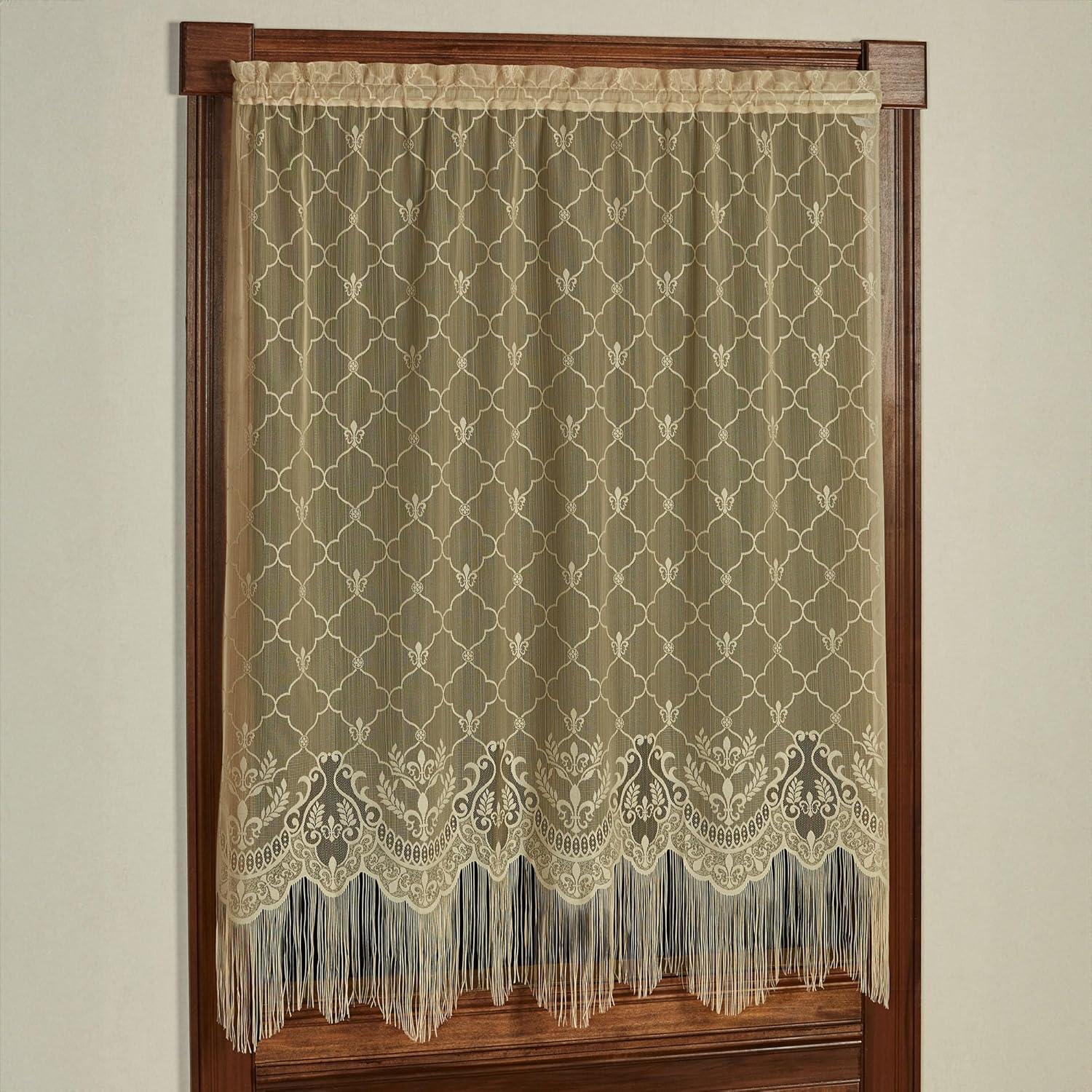 Victorian Fleur de Lis Lace Window Treatment Scalloped Valance 56 x 23 Inches