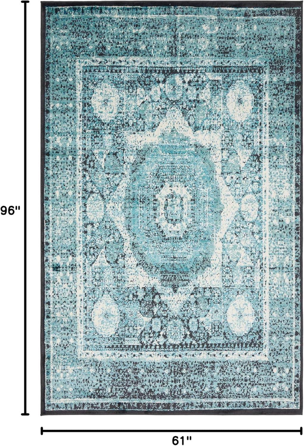 Rectangular Indoor Blue Floral Easy-Care Synthetic Area Rug