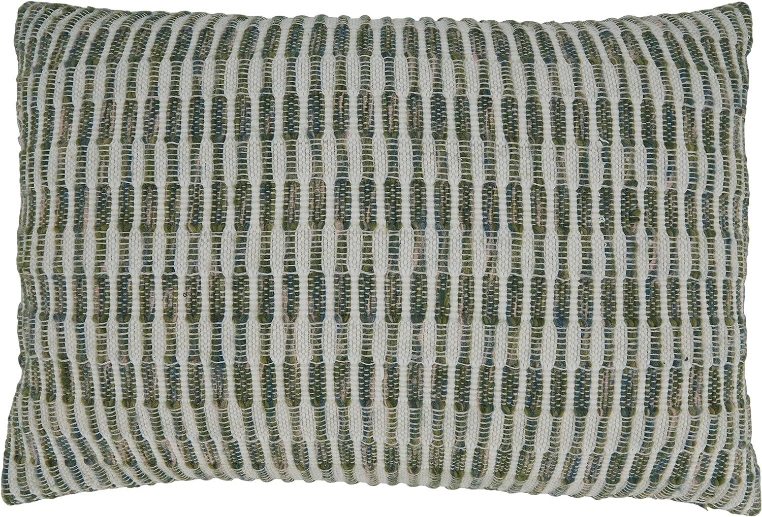 Green and White Cotton Woven Line Pillow Cover