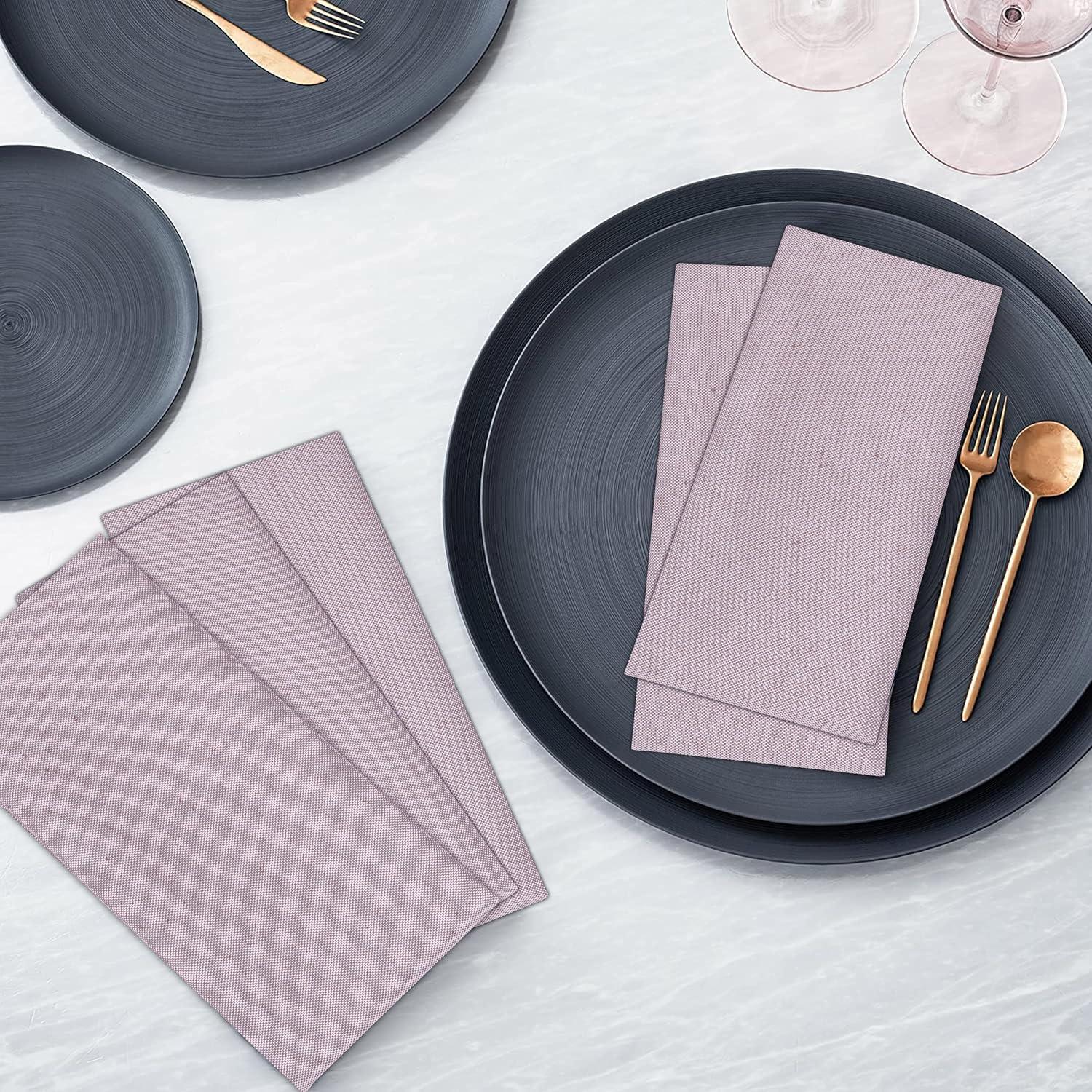 Ruvanti Cloth Napkins Set of 12, 18x18 Reusable Napkins Cloth Washable, Soft & Durable Table Napkins, Polycotton Chambray Dinner Napkins for Parties, Christmas, Thanksgiving, Weddings - Mauve