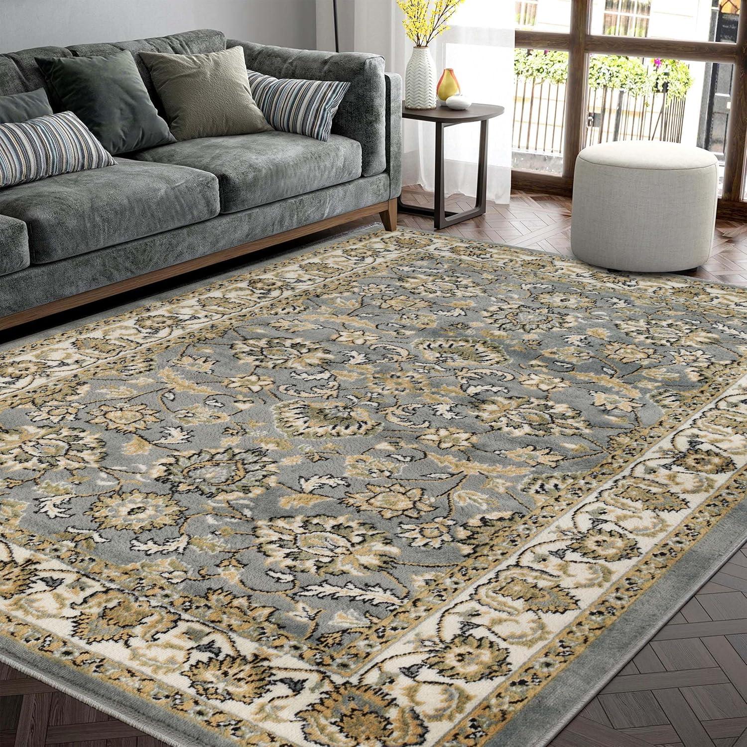 Superior Traditional Floral Area Rug 4' x 6', Indoor Rugs For Living Room Bedroom, Grey