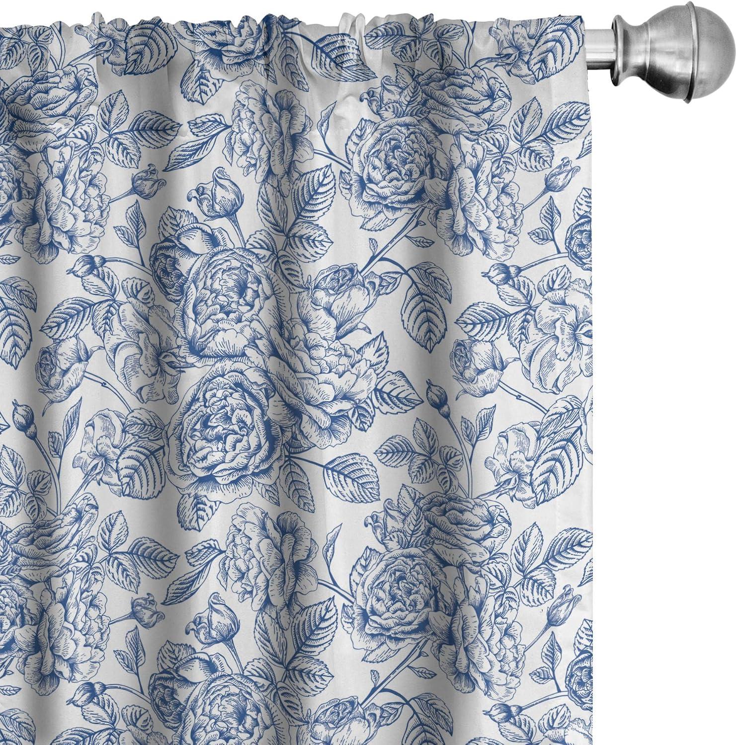 Ambesonne Rose Floral Semi-Sheer Rod Pocket Curtain Panels (Set of 2)