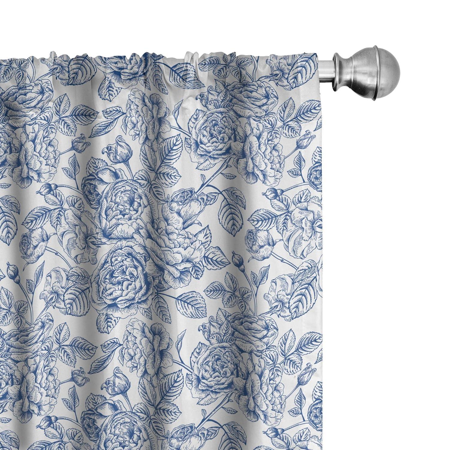 Ambesonne Rose Floral Semi-Sheer Rod Pocket Curtain Panels (Set of 2)
