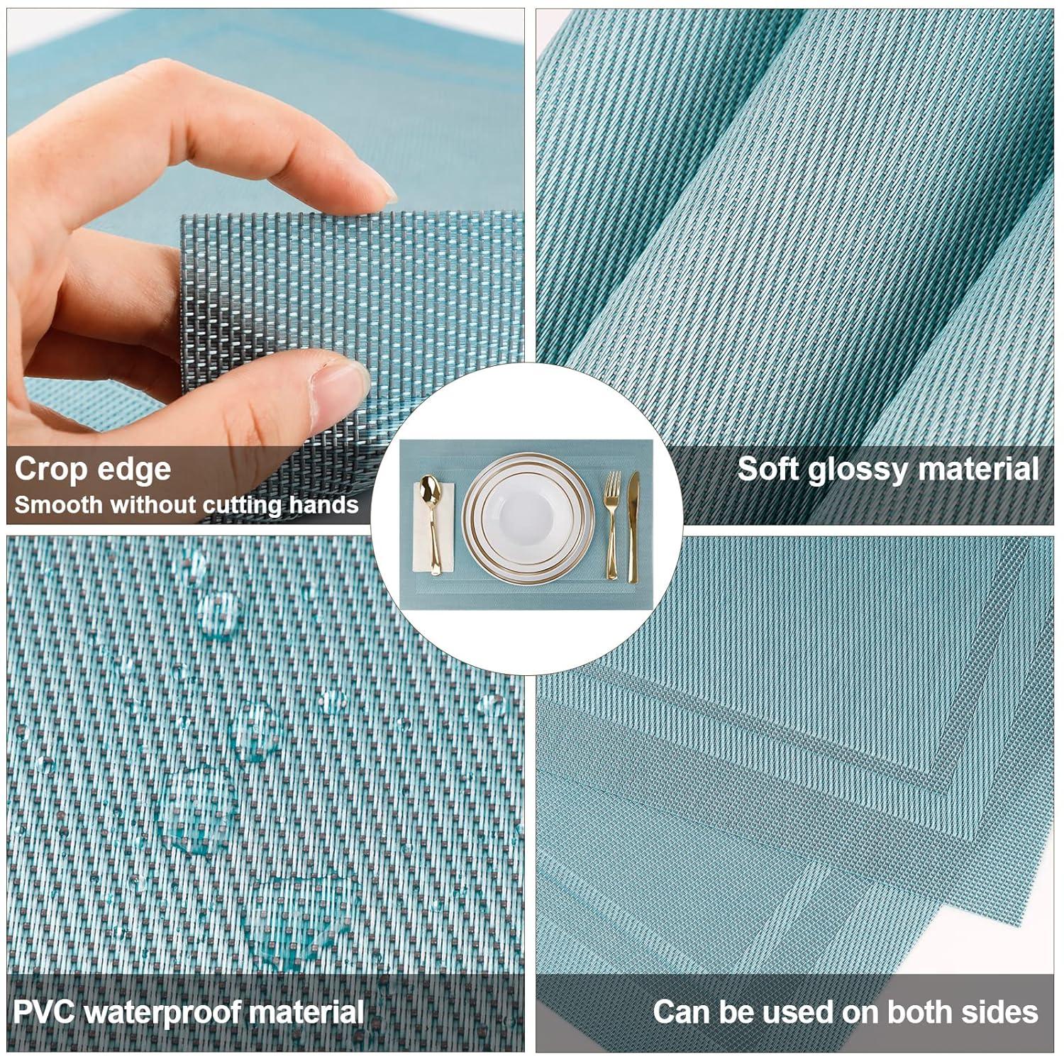 Placemats,Table Place Mats For Kitchen Dining, Heat-Resistant Anti-Skid Stain Washable PVC Table Mats, Easy To Cleaning Woven Vinyl Dinner Mats (6 Pack)