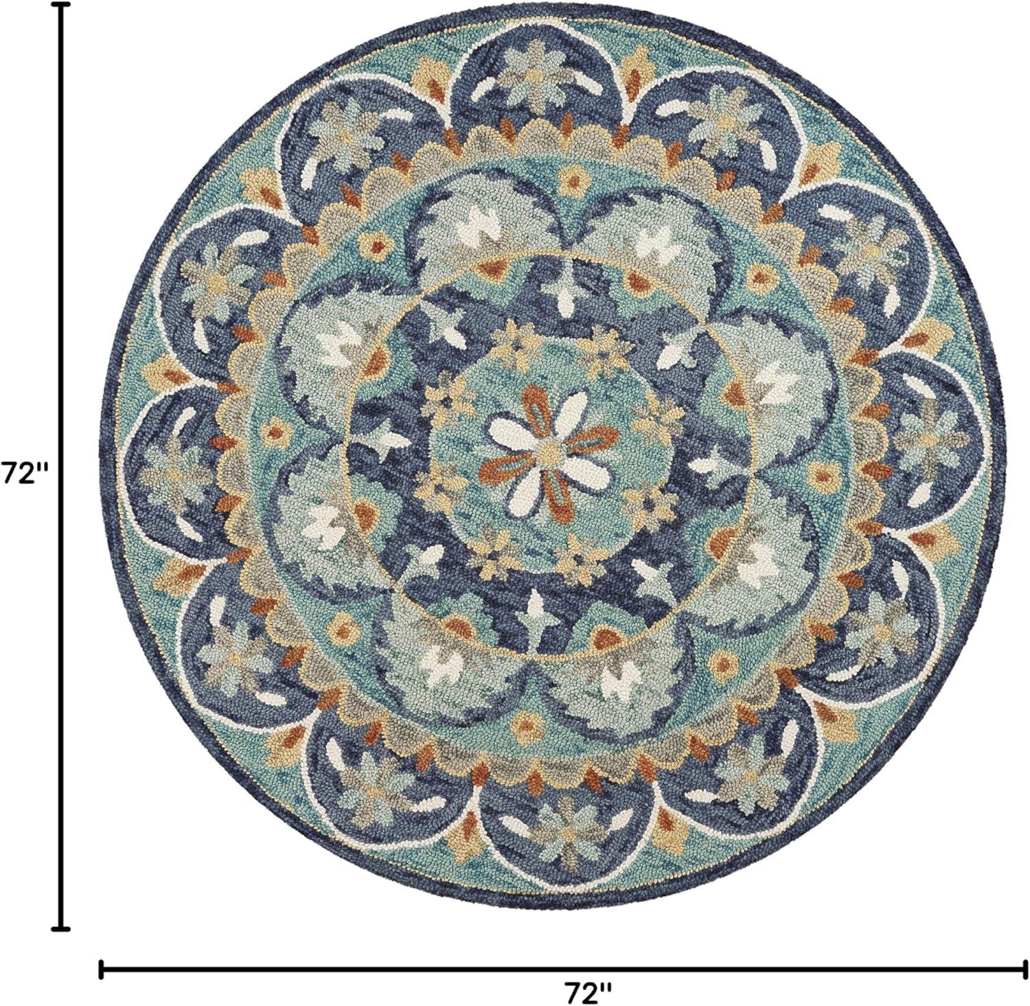 Ox Bay Elle 6' Round Teal/Blue Floral Medallion Indoor Area Rug