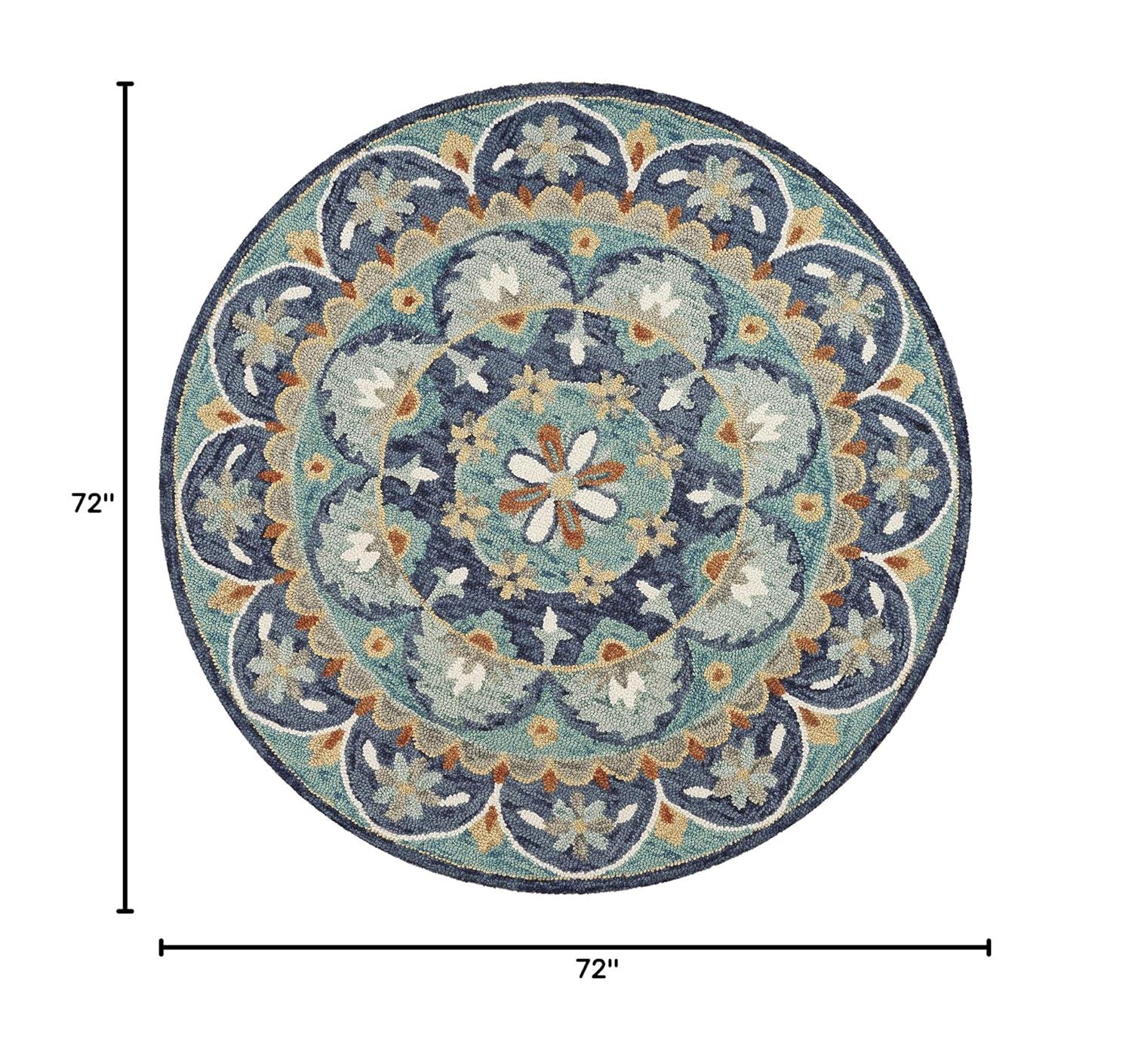 Ox Bay Elle 6' Round Teal/Blue Floral Medallion Indoor Area Rug