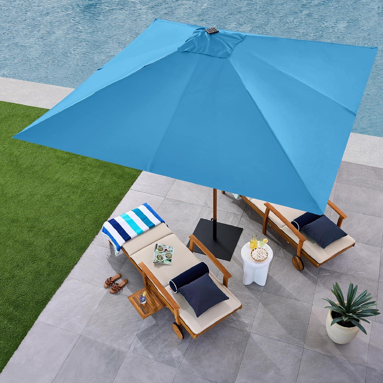 Best Choice Products 9ft Deep Square Solar LED Lighted Patio Umbrella w/ Faux Wood Texture, UV-Resistant - Sky Blue