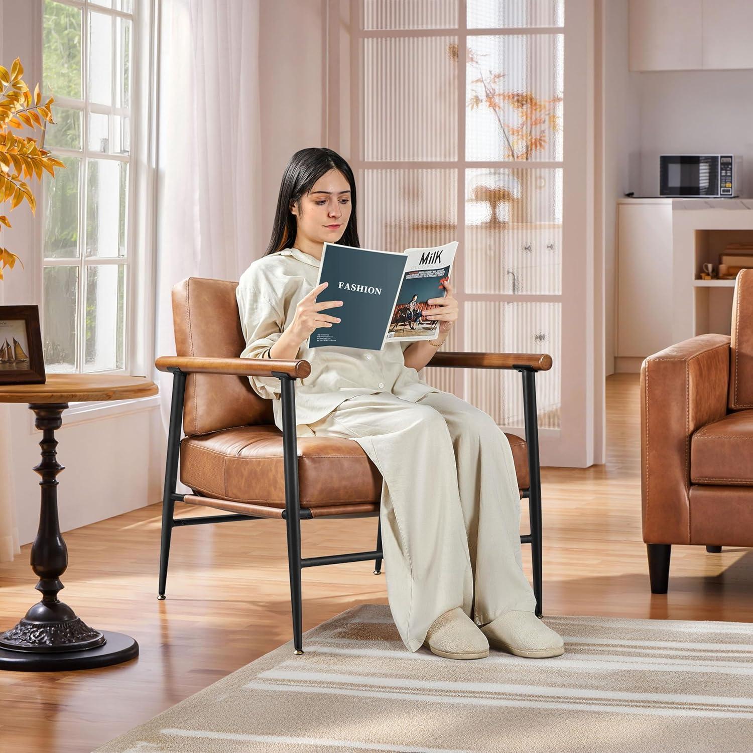 Renwick Mid-century Modern Upholstered Accent Chair for Living Room, Retro Brown