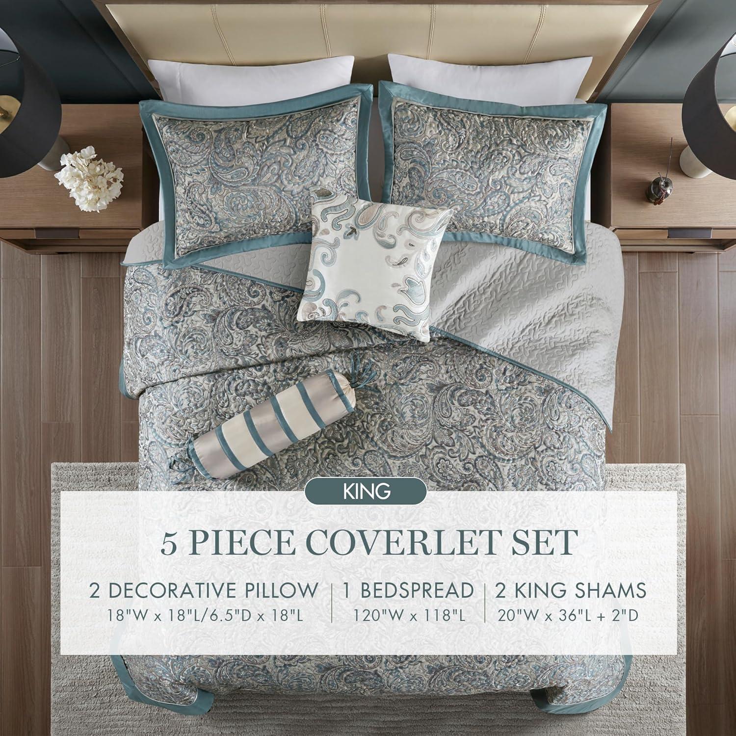 Aubrey 5 Piece Jacquard Bedspread Set with Throw Pillows