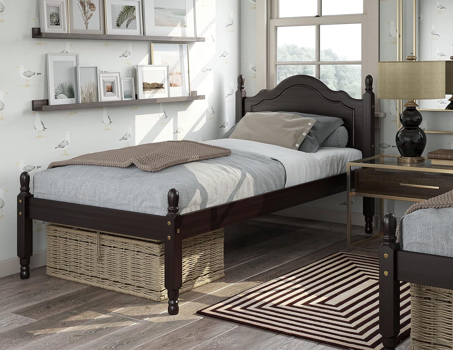Reston Mission Twin Platform Bed with Drawer in Java Pine