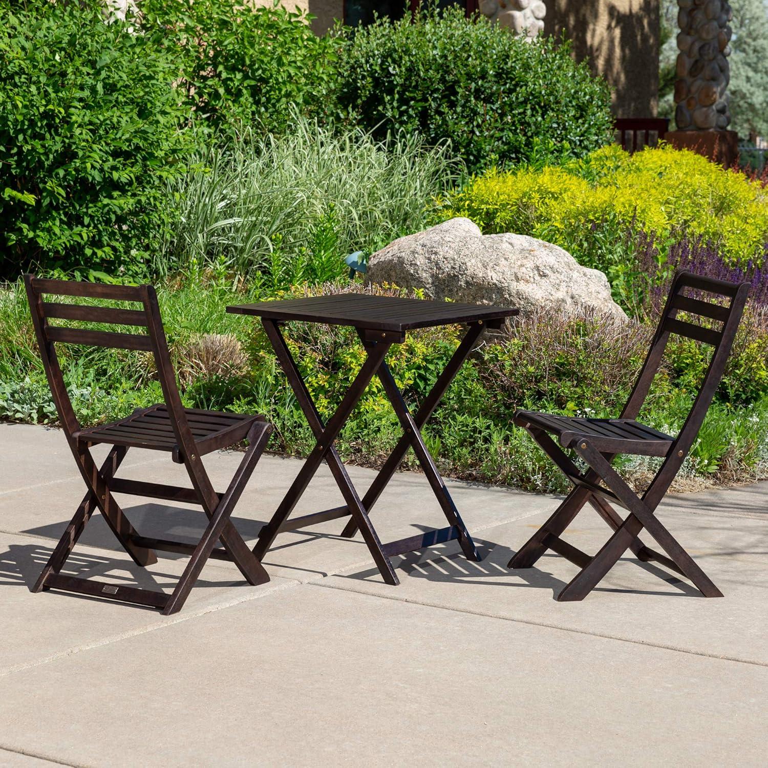 DTY Outdoor Living Twin Lakes 3-Piece Eucalyptus Café Bistro Set - Espresso, Square Table