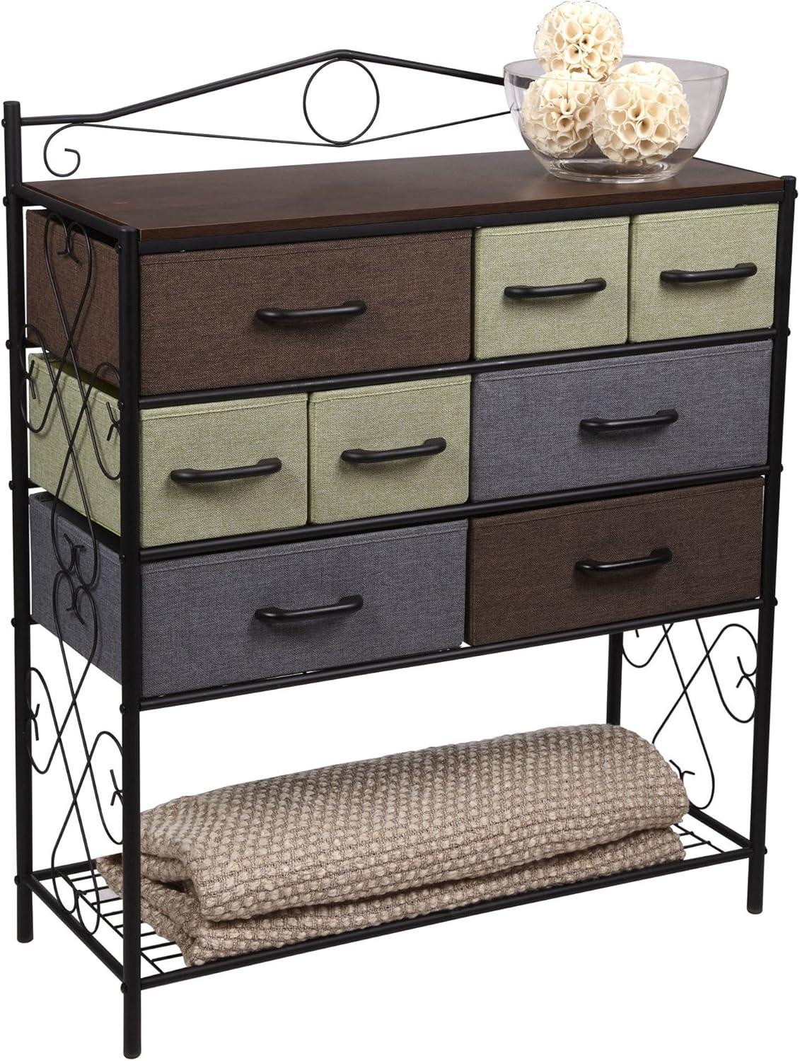 Victoria Coastal Black 8-Drawer Organizer with Walnut Wood Accents