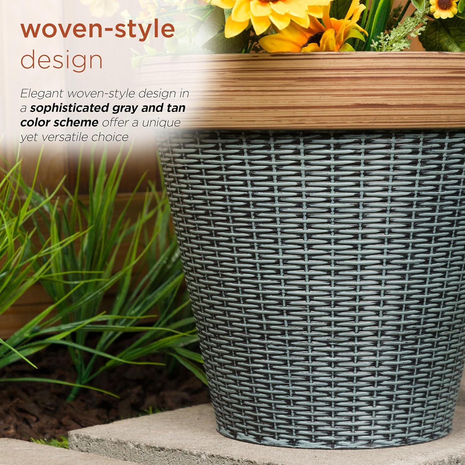 Alpine Corporation Large Woven Style Indoor Outdoor Planter with Drainage Hole Gray/Tan 12"x12"x12"