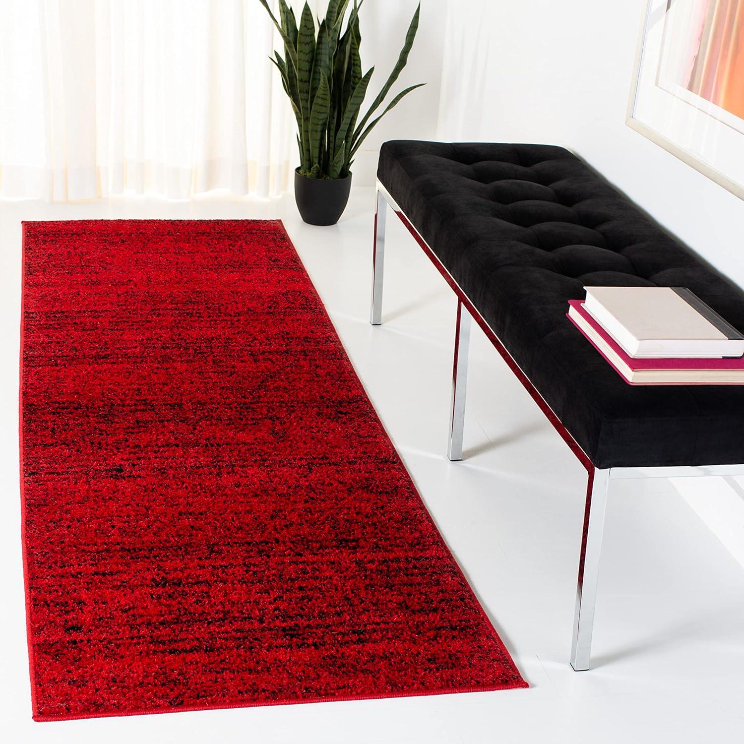 Chic Lodge-Style 30" Square Red & Black Synthetic Rug