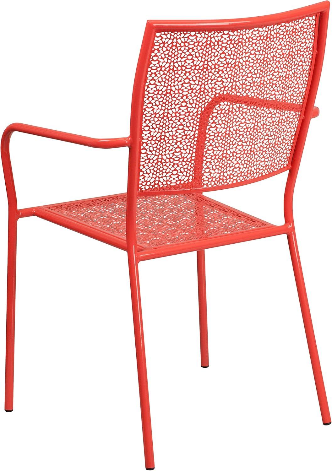 Flash Furniture Commercial Grade Coral Indoor-Outdoor Steel Patio Arm Chair with Square Back