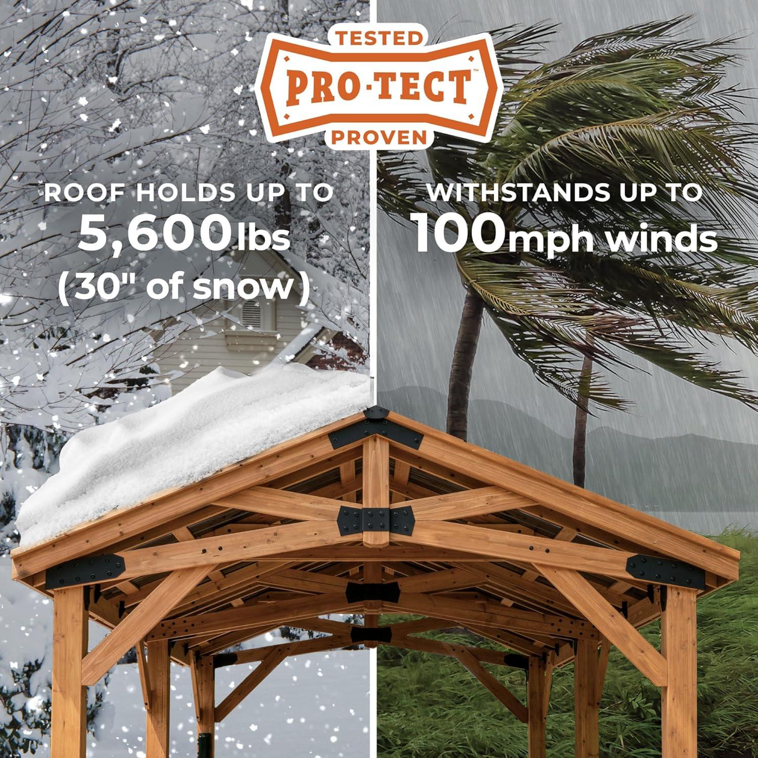 Backyard Discovery Backyard Discovery Norwood 10' x 10' Cedar Wood Outdoor Patio Gazebo with Hardtop Galvanized Steel Peak Roof and PowerPort