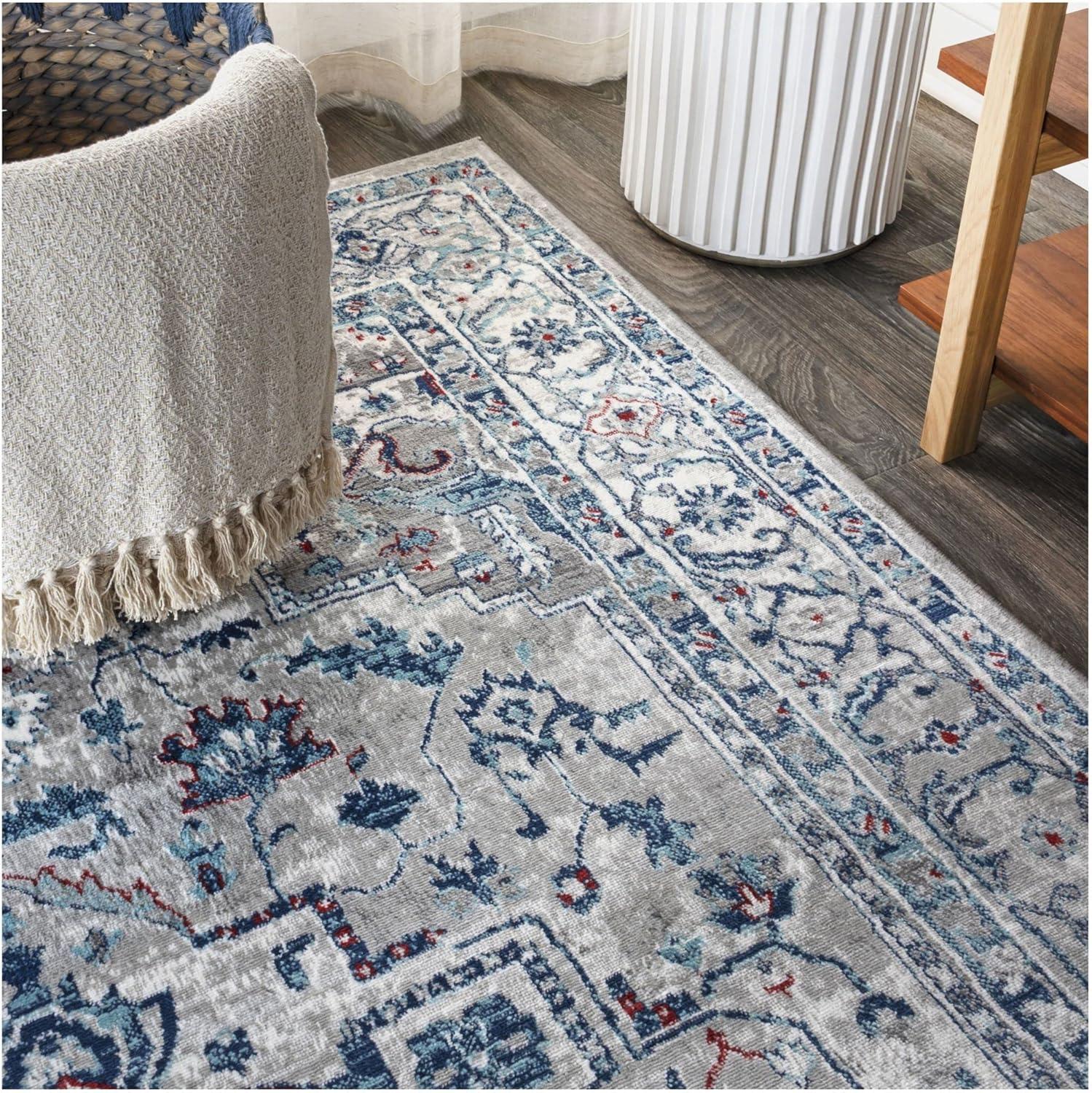 6'x6' Modern Persian Vintage Medallion Area Rug, Light Grey/Blue - JONATHAN Y