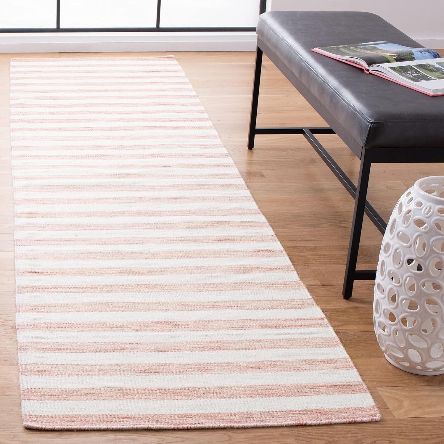 Handwoven Rust & Ivory Wool Runner Rug, 2'6" x 10'